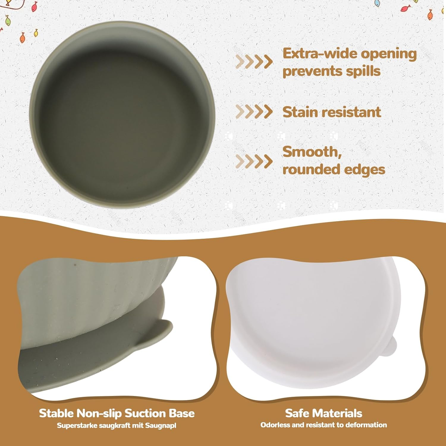 Set of 3 Silicone Cat Bowls with Lid, Non-Slip Suction Cup Feeding Bowls Set, for Kittens and Small Dogs, Microwave Dishwasher Safe, Striped Design Pet Bowls image number 2