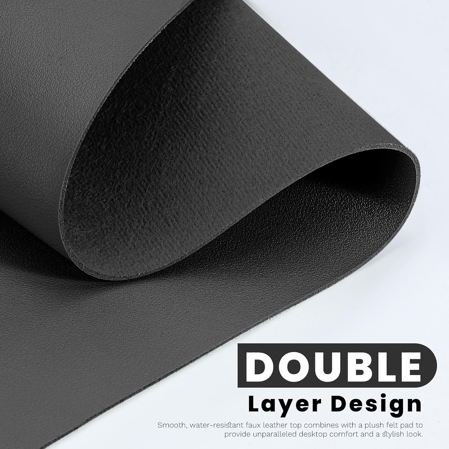 Bagentry Black Leather Desk Mat, Non-Slip Large Computer Desk Pad Protector, Waterproof Office Desk Mouse Pad Blotter for Desktop Keyboard Gaming Home Decor (Black) image number 3