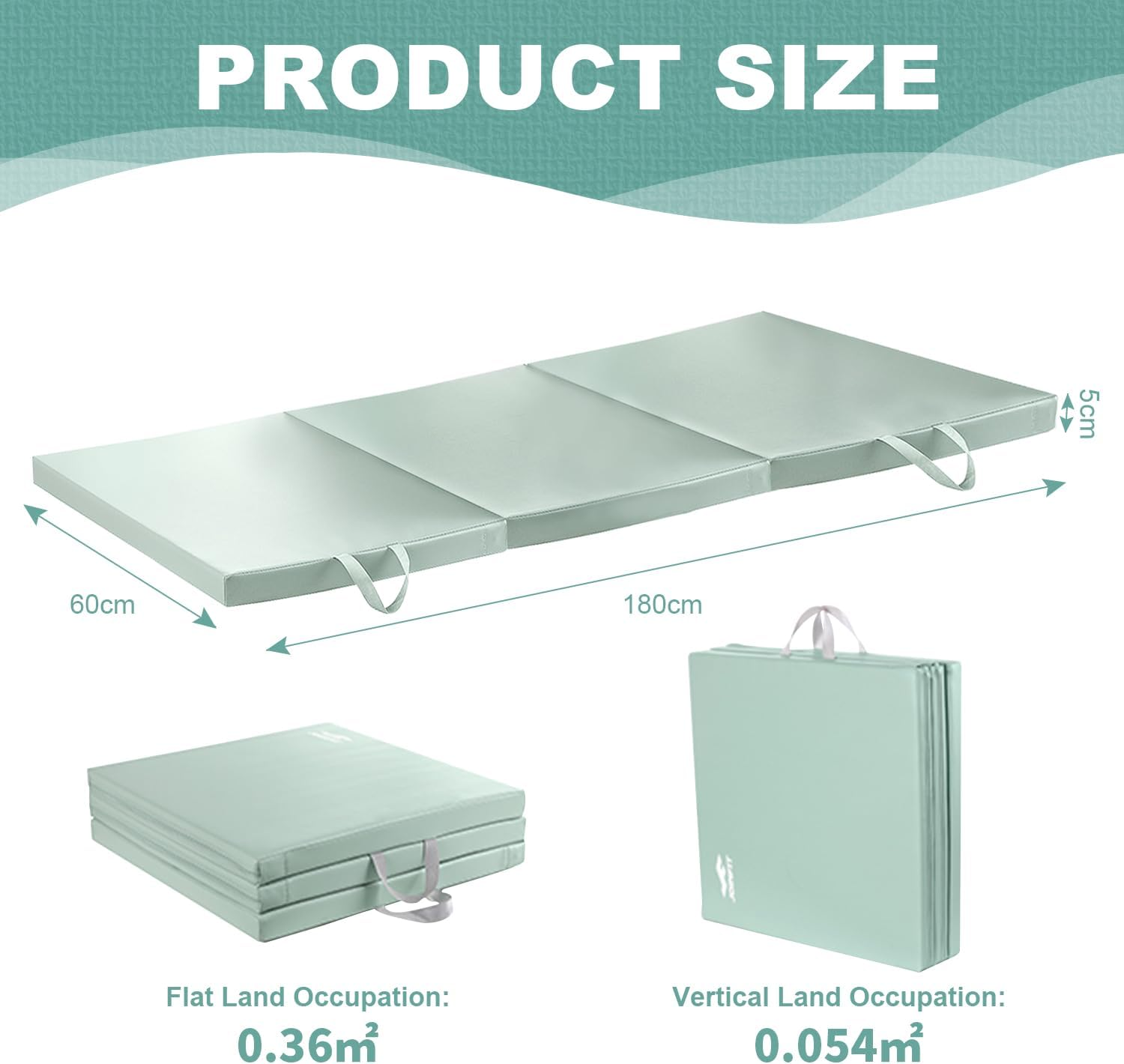 3 Fold PVC Waterproof Gymnastics Mat - 180X60Cm Large Exercise Mat, 5Cm Thick, Non-Slip & Soft Rebound ,Foldable with Carry Handles for Portable Home Fitness, Ideal for Gymnastics, Yoga, Workout, Toning & Stretching, Space-Saving Design image number 4