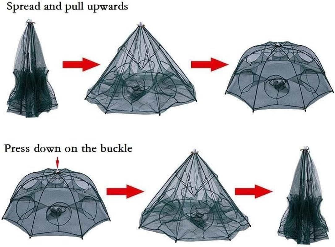Crawfish Trap，Crab Fish Trap,Foldable Fishing Bait Cast Net Cage with Nylon Rope for Catching Small Bait Fish Eels Crab Lobster Minnows Shrimp 2 Pack image number 1
