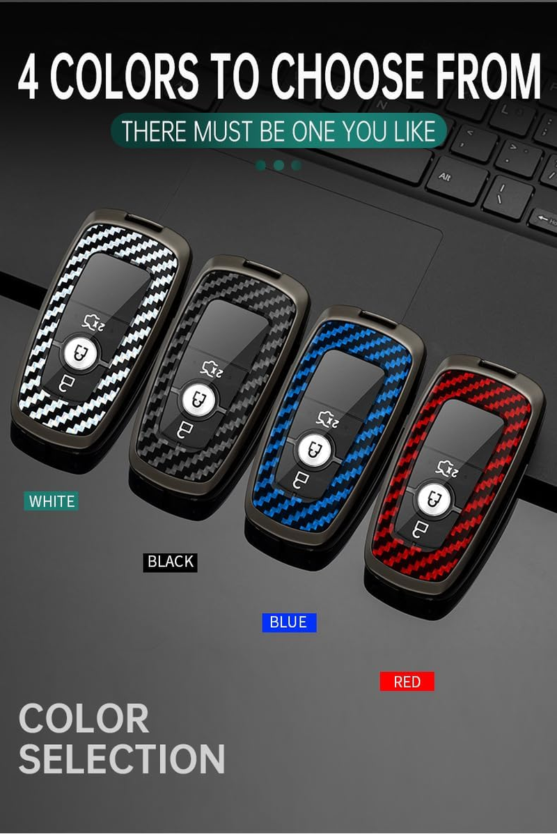 Ontto Alloy Car Key Fob Cover Fit for Ford Mustang Edge Fusion S-Max Ranger Mondeo F-150 F-250 Ecosport Key Case Keyring PVC Key Shell Holder Keychian Accessories 2/3/4/5 Buttons Black - Blue image number 2