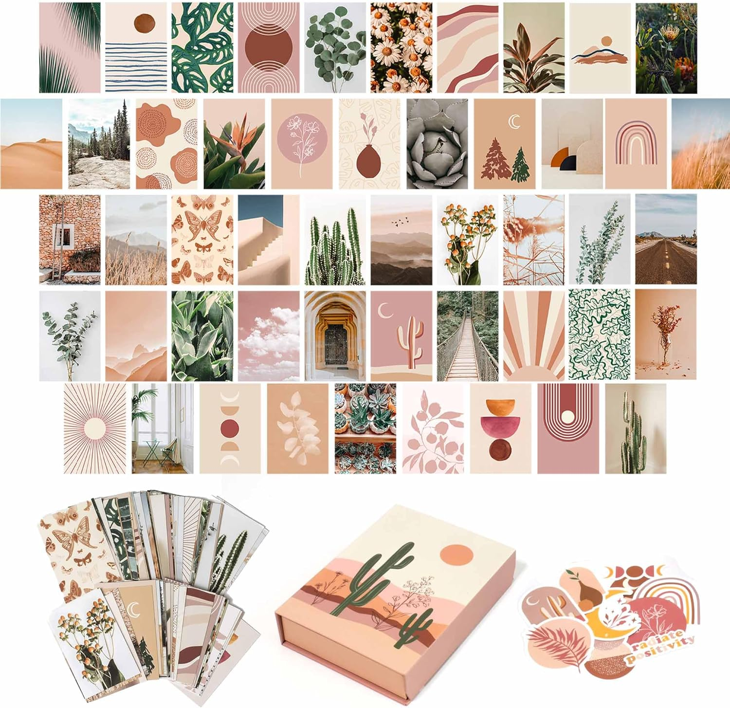 Boho Wall Art Prints Room Decor 8X10 Set of 6 Boho Posters, Mid Century Modern Prints for Wall Art, Sun Moon Desert Bedroom Decor