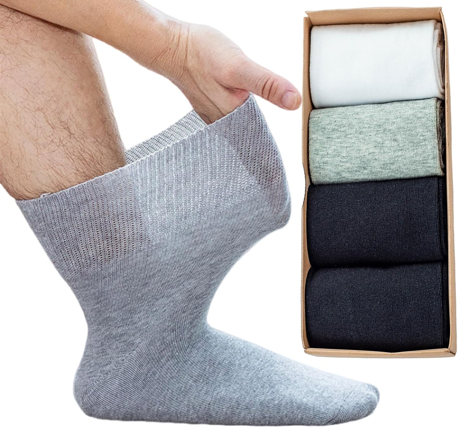 Svlftecon 4 Pack Diabetic Crew Socks Extra Wide Super Soft Non-Binding Top Edema Socks for Swollen Feet Unisex image number 3