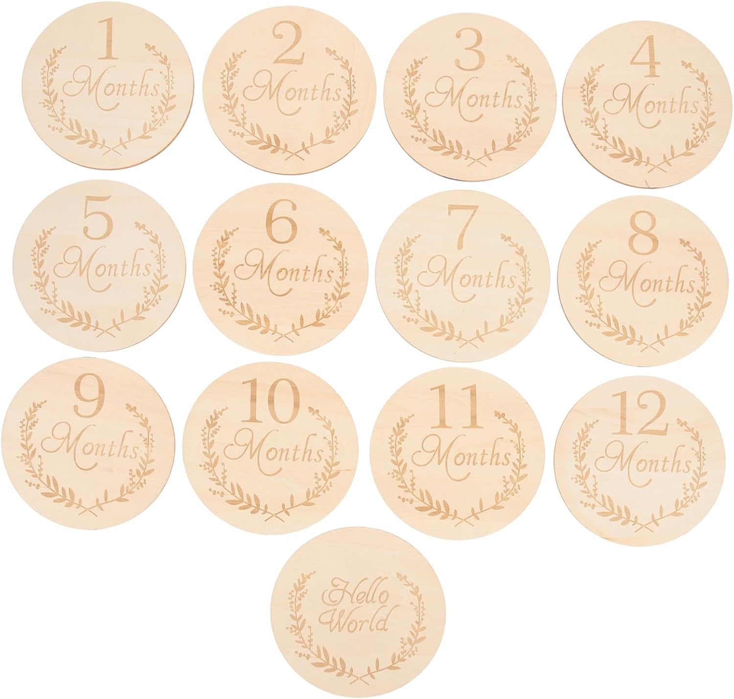 Gadpiparty 13Pcs 100Mm Wooden Infant Milestone Growth Cards Baby Birthday Photo Props Natural Poplar Wood Slices for Newborn Photography and Home Decoration