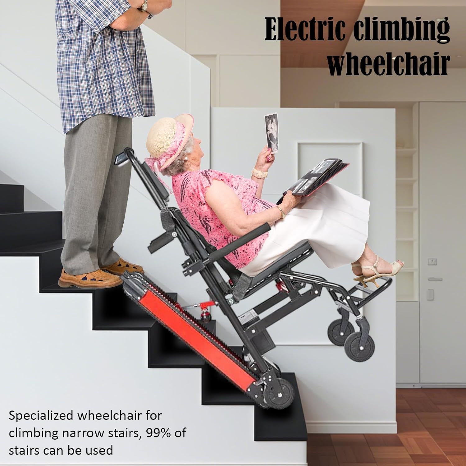 Electric Crawler Stair Climbing Wheelchair,Manual Lightweight Folding Electric Wheelchair,Electric Stair Climber ,Suitable for Disabled Seniors, with a Load of 353 Pounds, for Easy Moving and Daily Life Aids, Climbing and Descending Stairs Effortlessly (Red) image number 4
