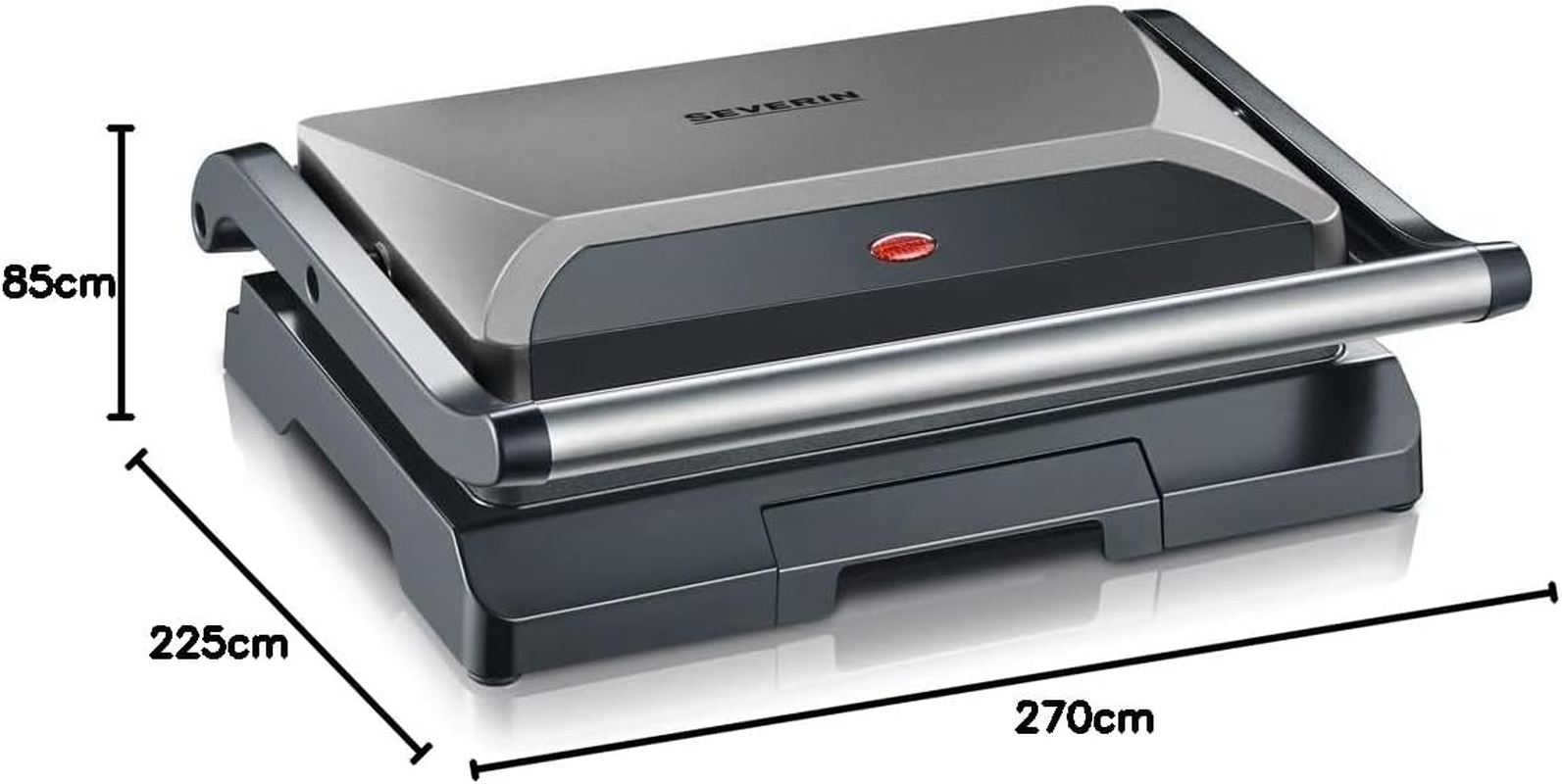 SEVERIN Contact Grill for Sandwiches, Steak and Panini Grill, Non-Stick Sandwich Maker for Grease-Free Grilling, 800 W, Metallic Grey/Black, KG 2394 image number 4