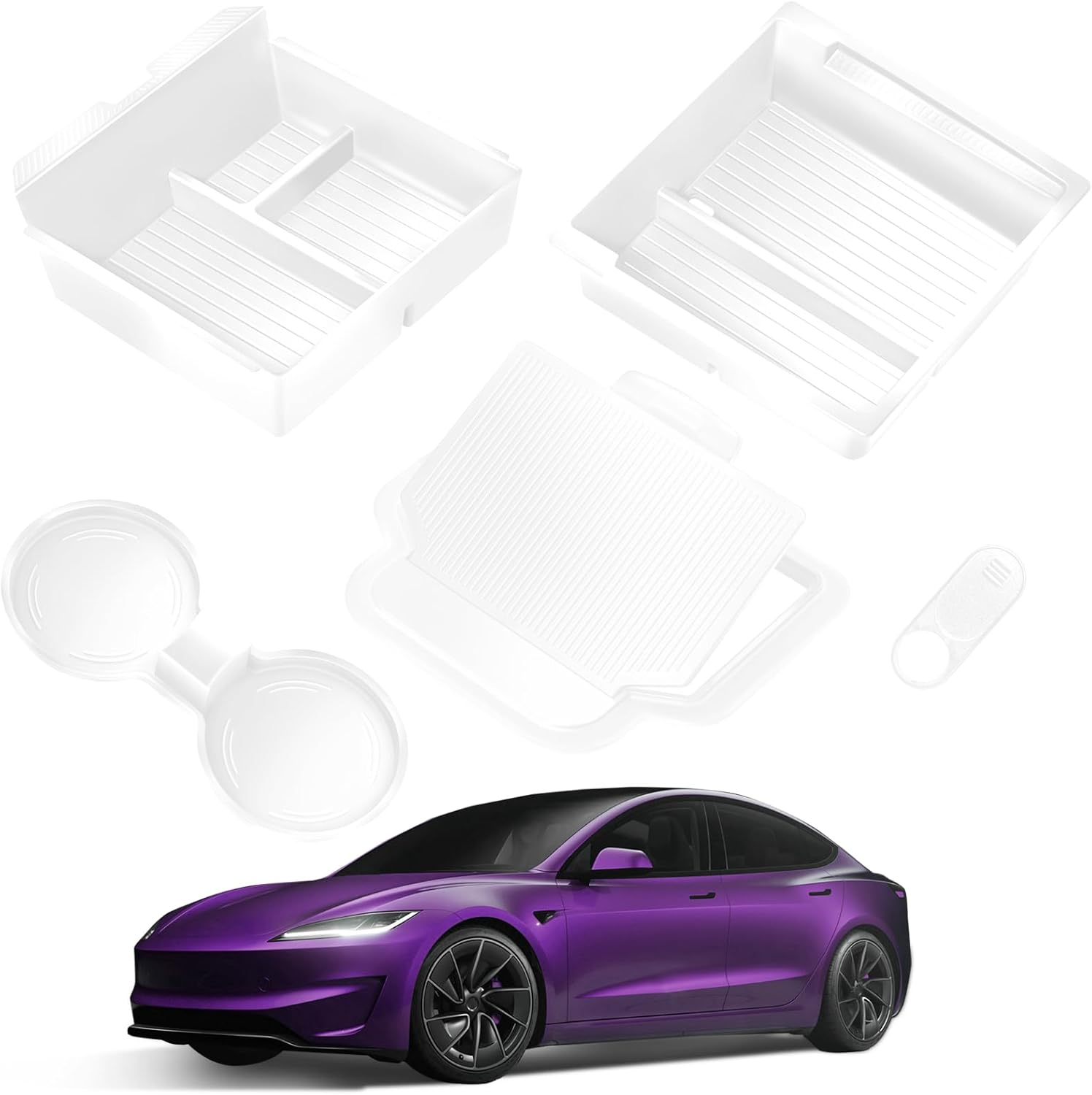 TSLDRV 2024 Newest Center Console Organizer Tray for Tesla Model 3 Highland 2024 [Slide Smoothly] Armrest Hidden Organizer Box Cup Holder for Tesla Model 3 Accessories 2024