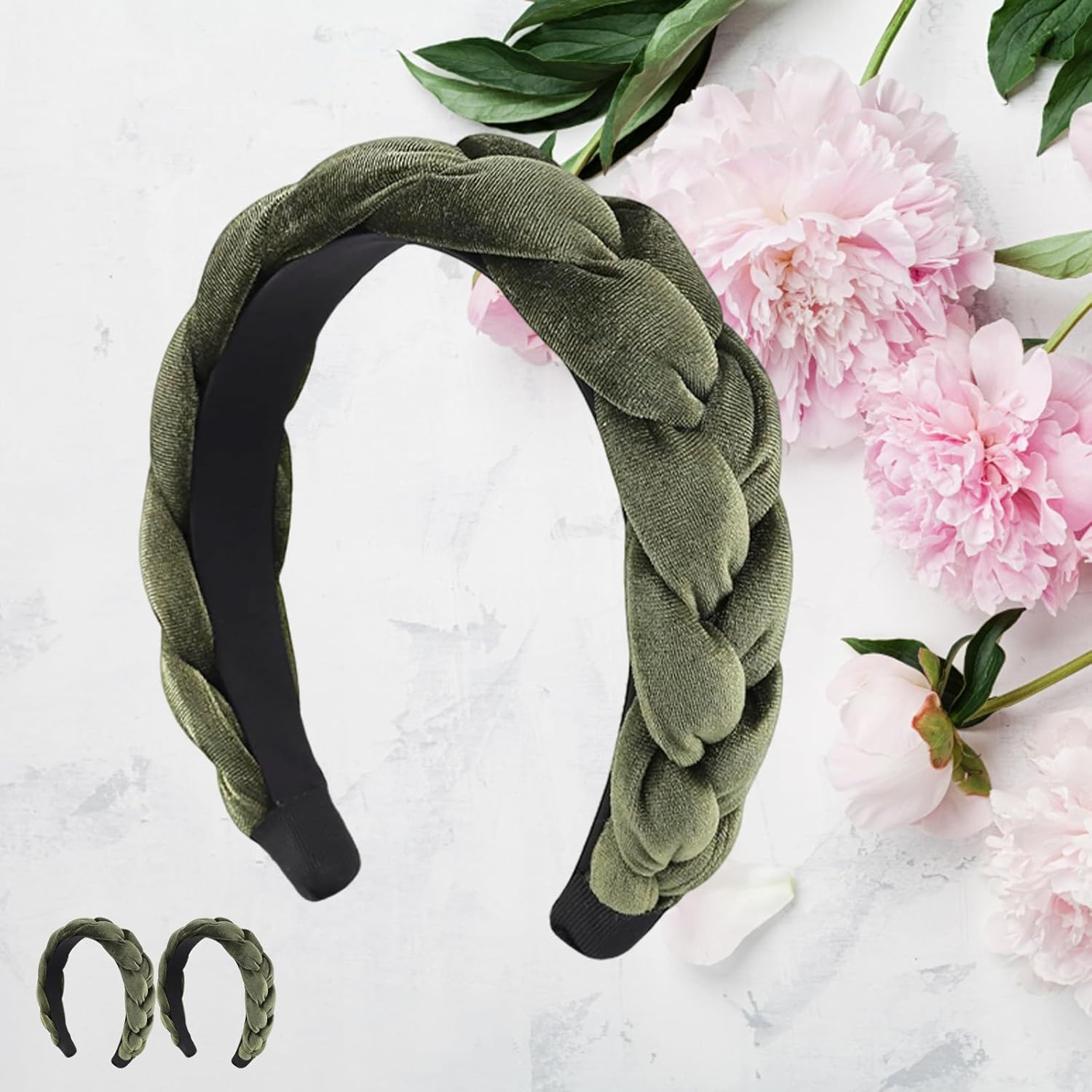 Pack of 2 Vintage Dirndl Headbands, Cross Braid, Fashion Headband Green for Makeup, Face Wash and Headpiece image number 5