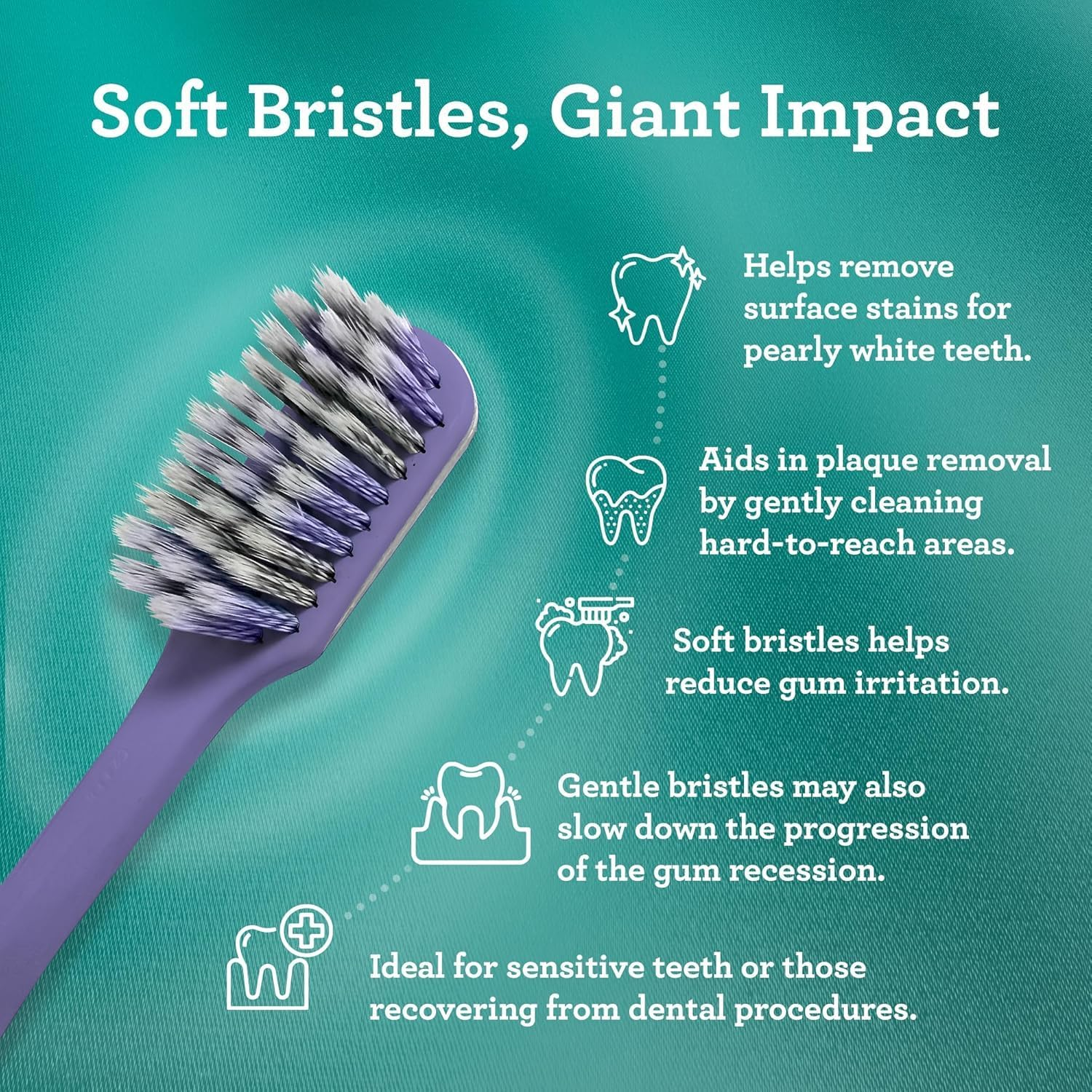 Gurunanda Gentle Giant Toothbrush with Dual Action Flossing Spiral Bristles, Non-Slip Ergo Dexa Grip, Helps in Teeth Whitening, BPA Free, (1 Count) image number 2