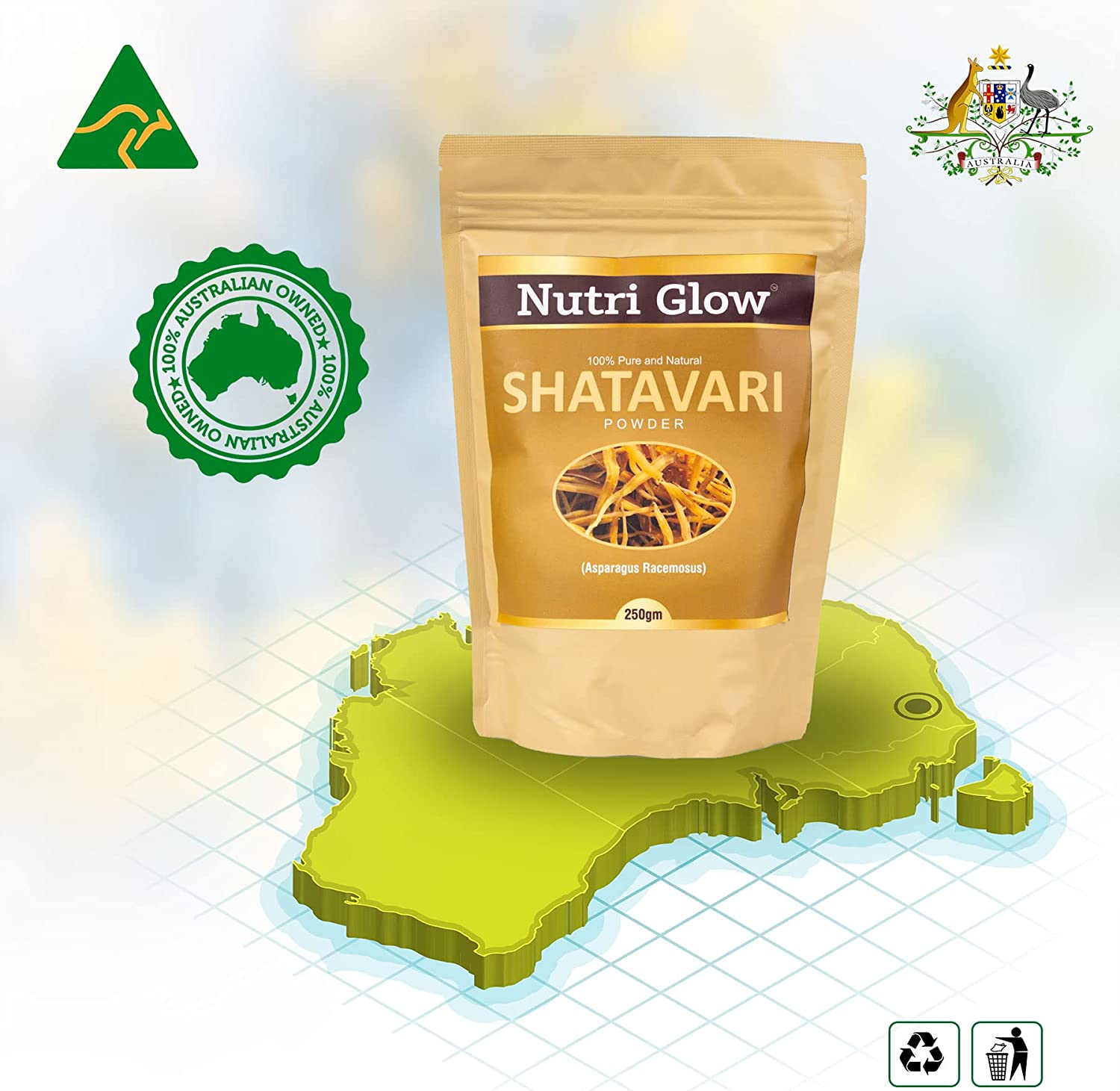 Nutri Glow | Shatavari Powder | 8.81 Oz (250 G) | Asparagus Racemosus | Herb for Vitality Improve Physical Strength | Balances Female Hormones | Vegan | Ayurveda | Non GMO | Potent Ayurvedic Herb | Resealable Air Tight