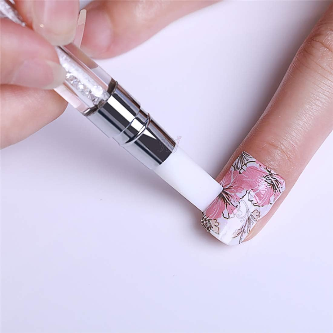 2 Way Quartz Stone Nails Cuticle Remover + Rhinestone Crystal Nail Art Brush Pen Silicone Head Carving Embossing Hollow Sculpture Acrylic Manicure Dotting Tools 1 Pack HJ-NAT156 image number 2