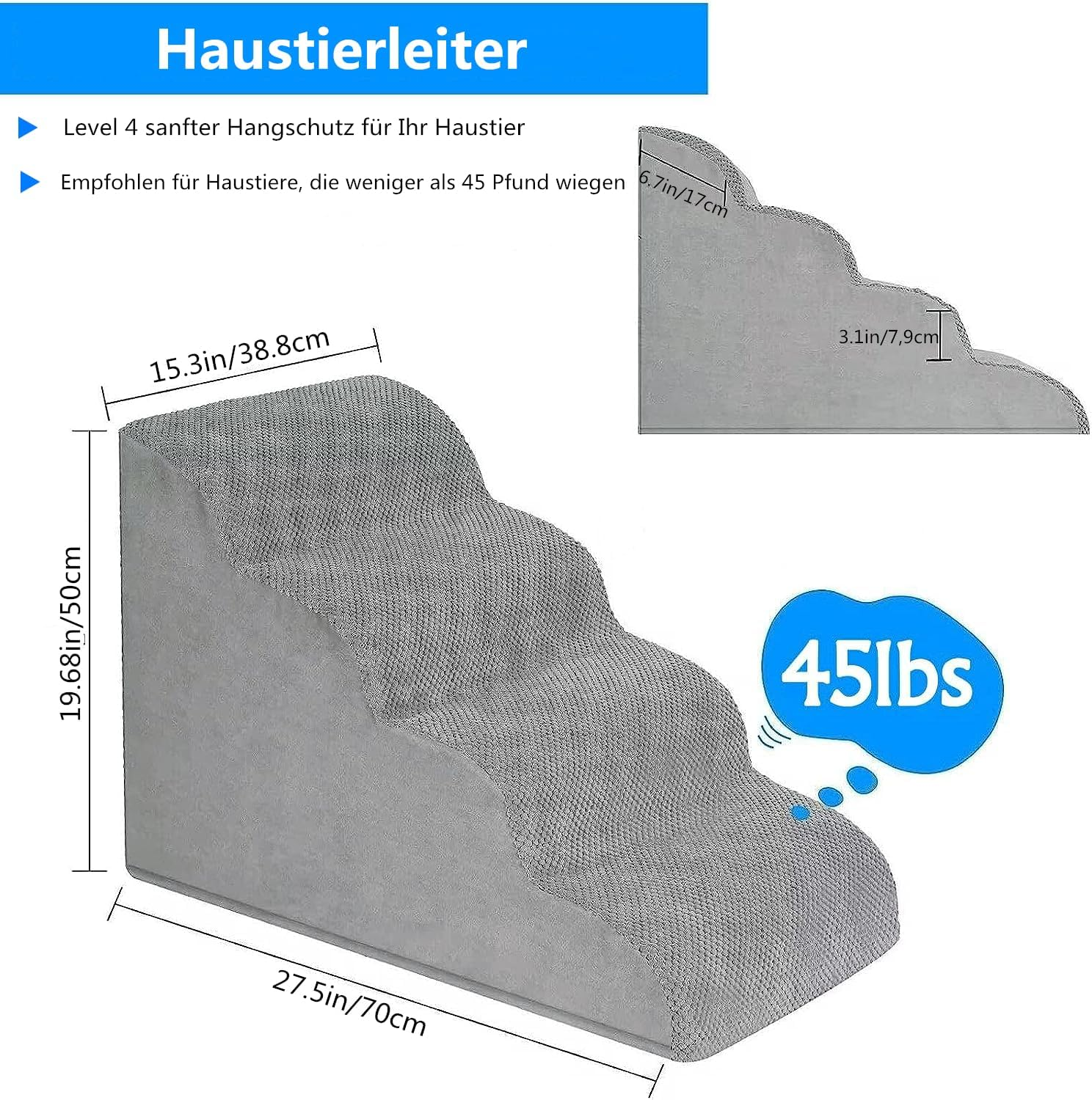 4 Steps Dog Stairs for Bed/Couch, LIANTRAL Pet Stairs with Durable High Density Foam & Washable Cover and Pet Hair Remover Roller, Reduces Stress on Animal Joints image number 2