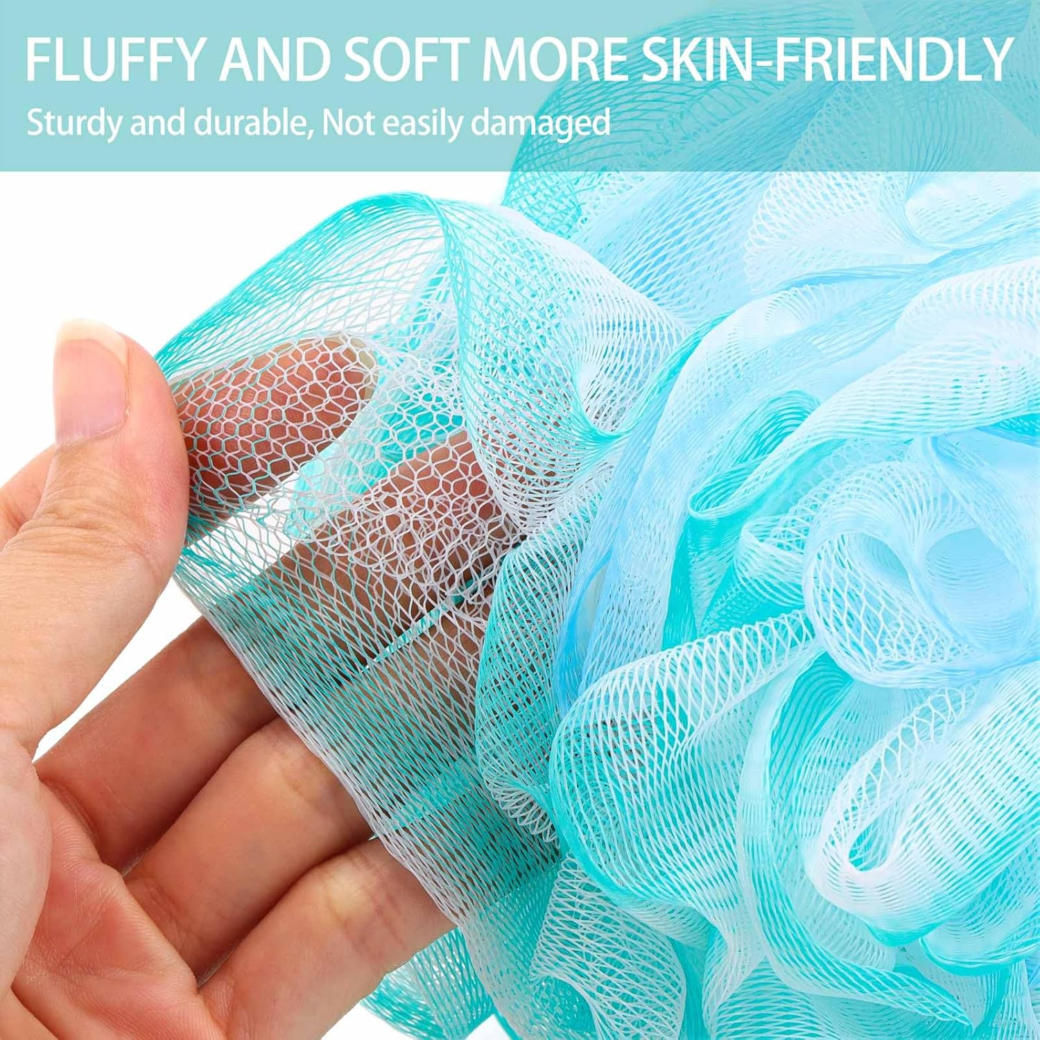 BTYMS 75G/Piece Large Loofahs Shower Sponge, Exfoliating Body Scrubber Shower Scrunchies Mesh Pouf Bath Sponges - Pack of 6 image number 6