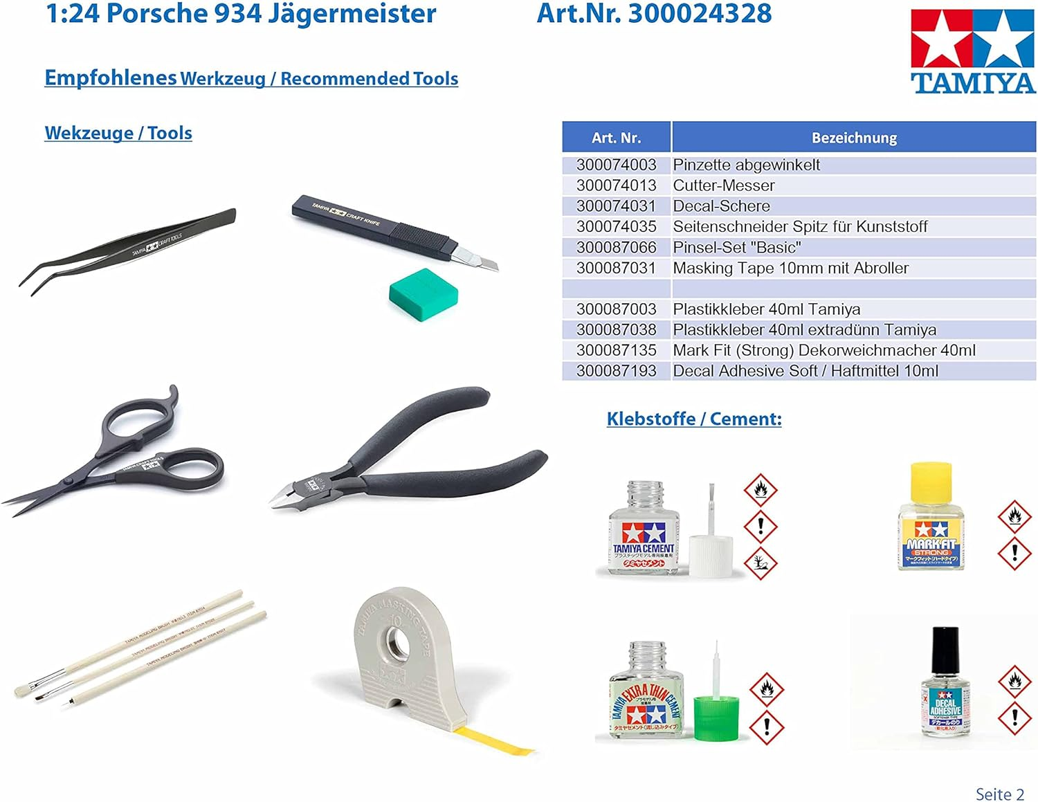 Tamiya 1:24 Scale Porsche Turbo RSR Type 934 Car Model Kit image number 1