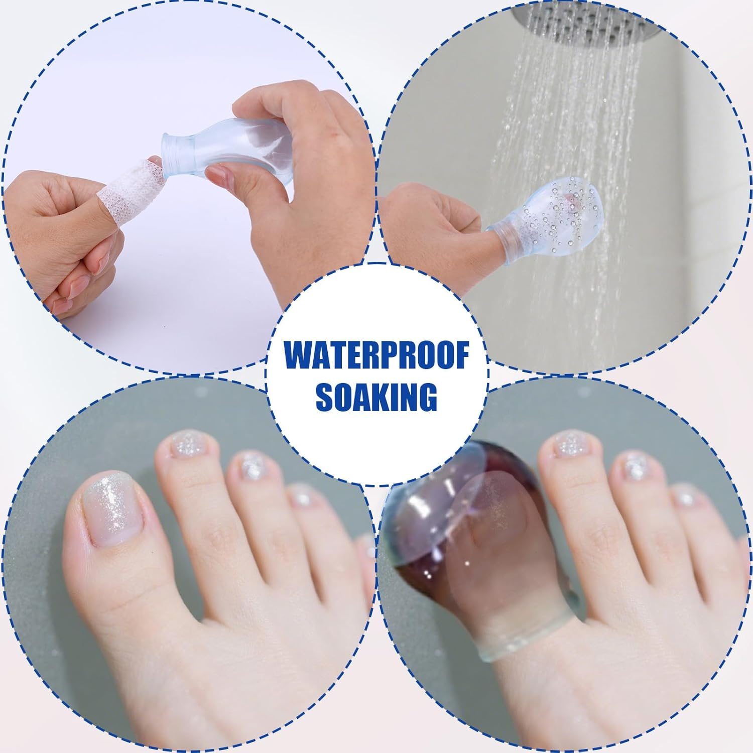 3Pcs Waterproof Toe & Finger Protectors, Durable Silicone Toe Covers Comfortable & Reusable Finger Soaking Sleeves for Pedicures Manicures Shower Swimming (2 Medium 1 Small) image number 5