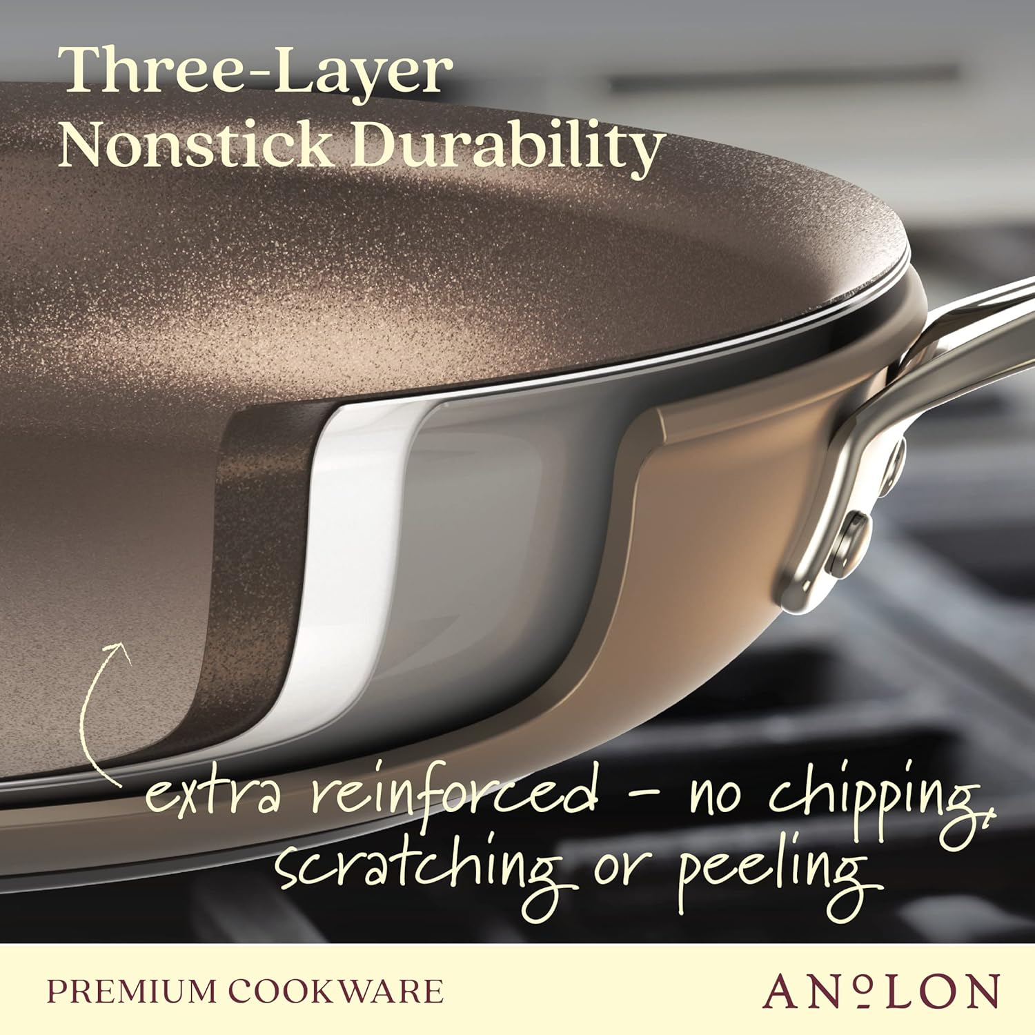 Anolon Ascend Hard Anodized Nonstick Sauce Pan/Saucepan and Lid - Good for All Stovetops (Gas, Glass Top, Electric & Induction), Dishwasher & Oven Safe with Stainless Steel Handle, 3 Quart - Bronze image number 2