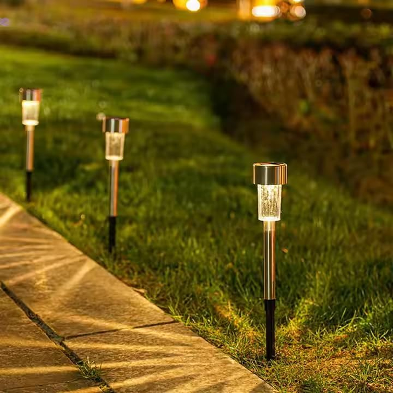 10-Pack Stainless Steel Solar Garden Lights LED Waterproof Landscape Lighting for Pathway, Patio, and Yard - Warm Light image number 5