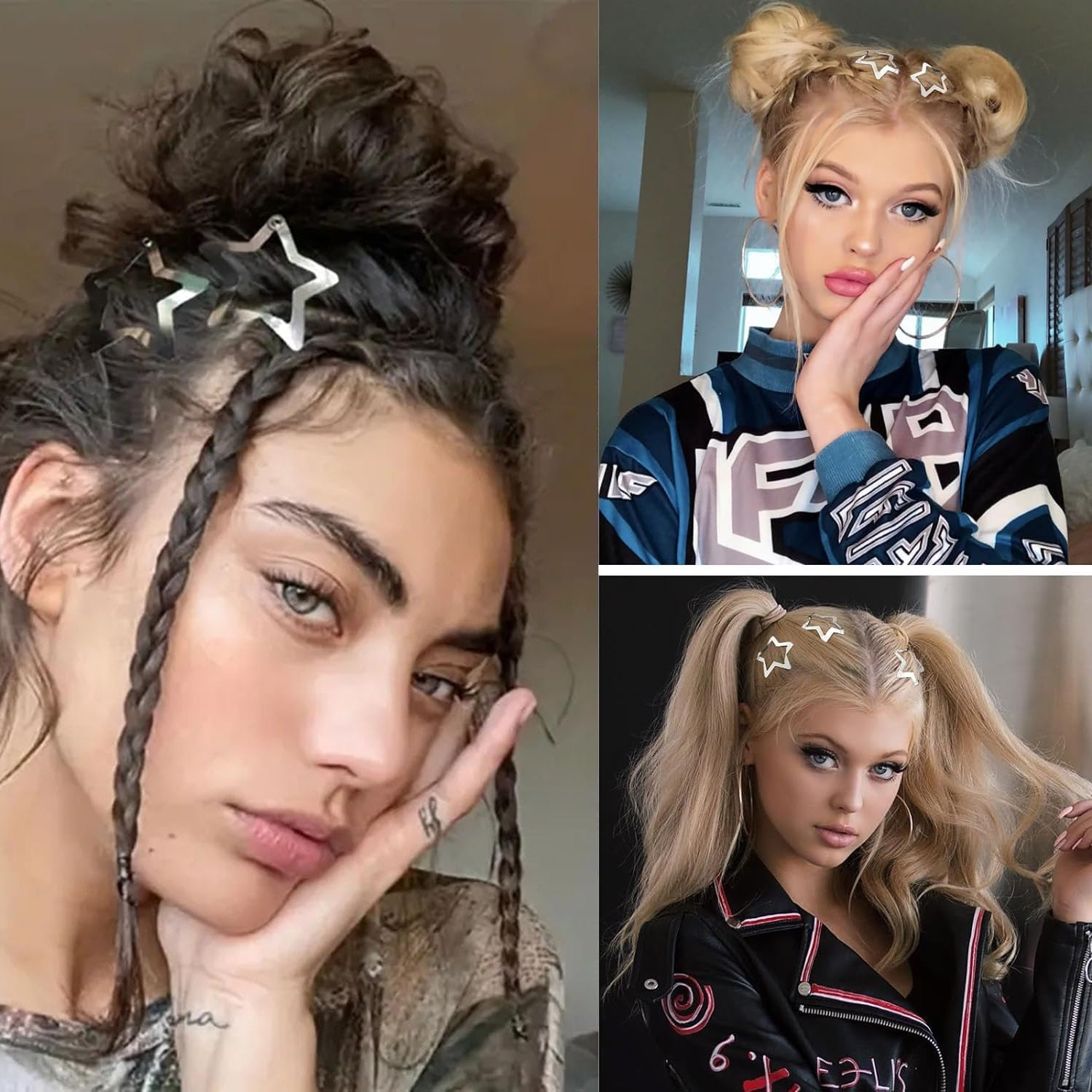 Rabbfit Star Hair Clips, Y2K Hair Clips for Girls, Hair Clips, Headwear, Non-Slip Metal Star Hair Accessories for Women and Girls, Silver, Pack of 10 image number 1