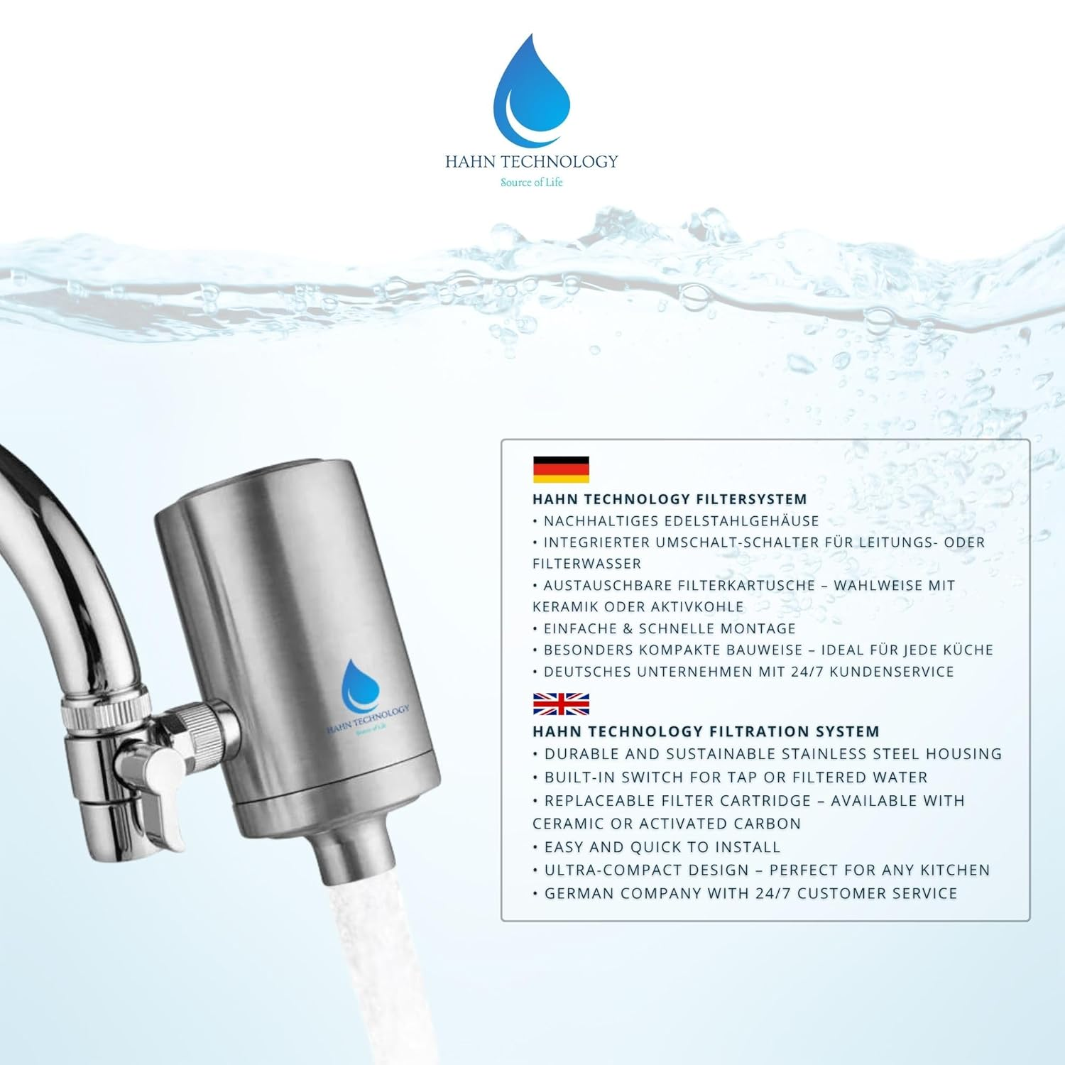 HAHN Technology Replacement Cartridge &ndash; Activated Carbon with Ceramic Balls | Fits HAHN Faucet Filter | Reduces Chlorine, Odours, Heavy Metals & Microplastics image number 5