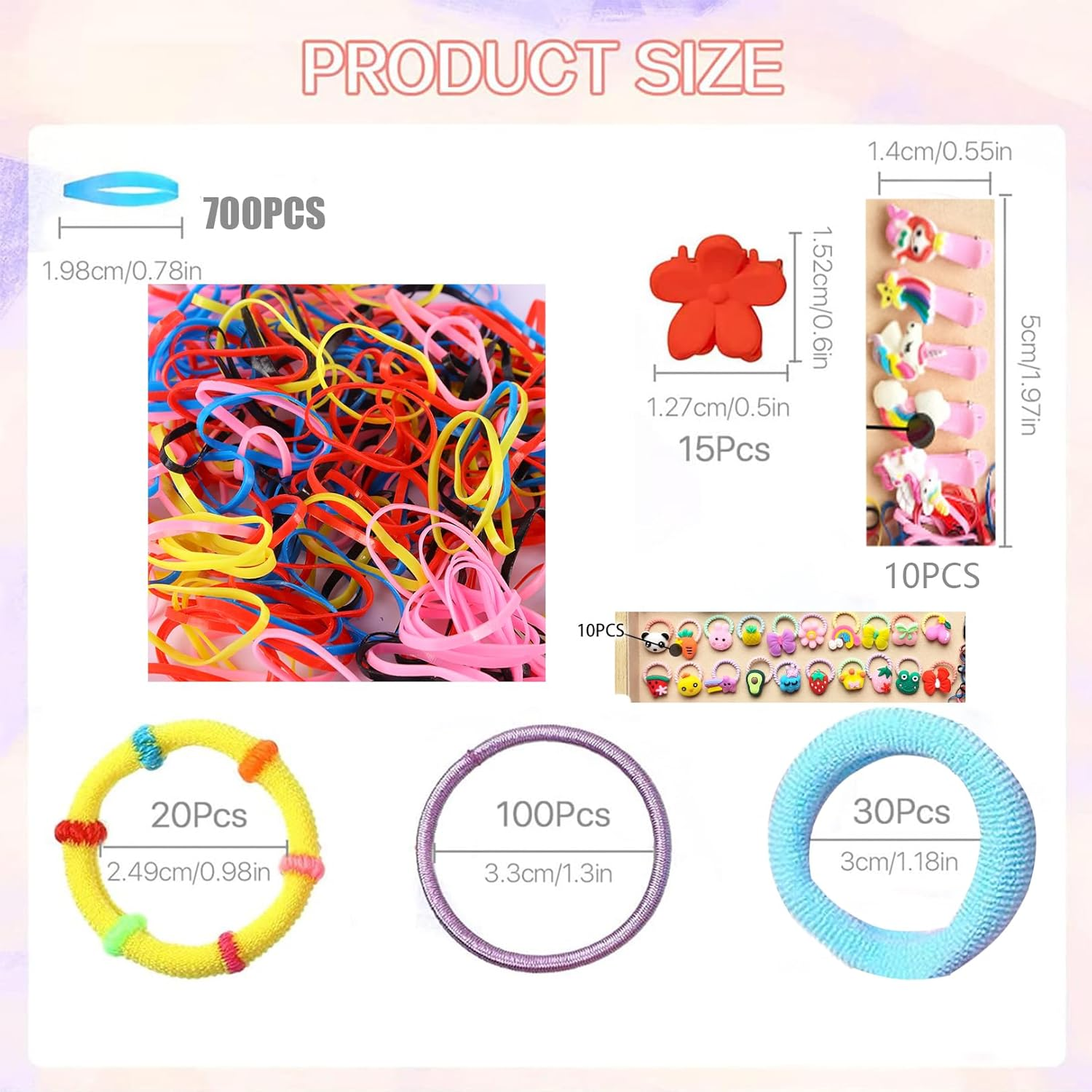 885 PCS Baby Hair Clips Accessories Set，Colorful Kids Hair Ties, Soft Hair Tie Gift Box, with Elastic Girls Hair Accessories Small Rubber Band Ponytail Holder image number 6