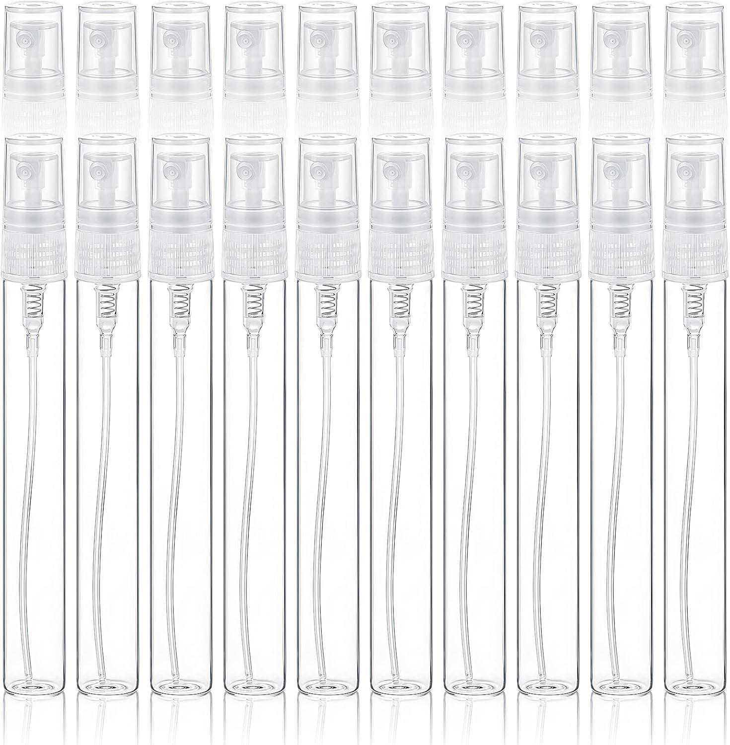 Ptwola Pack of 20 Mini Fine Mist Spray Bottles 10 Ml Perfume Atomiser Glass Clear Spray Bottle Empty Glass Portable Small Travel Container Bottles for Perfume, Personal Care Liquid, Cosmetics image number 6