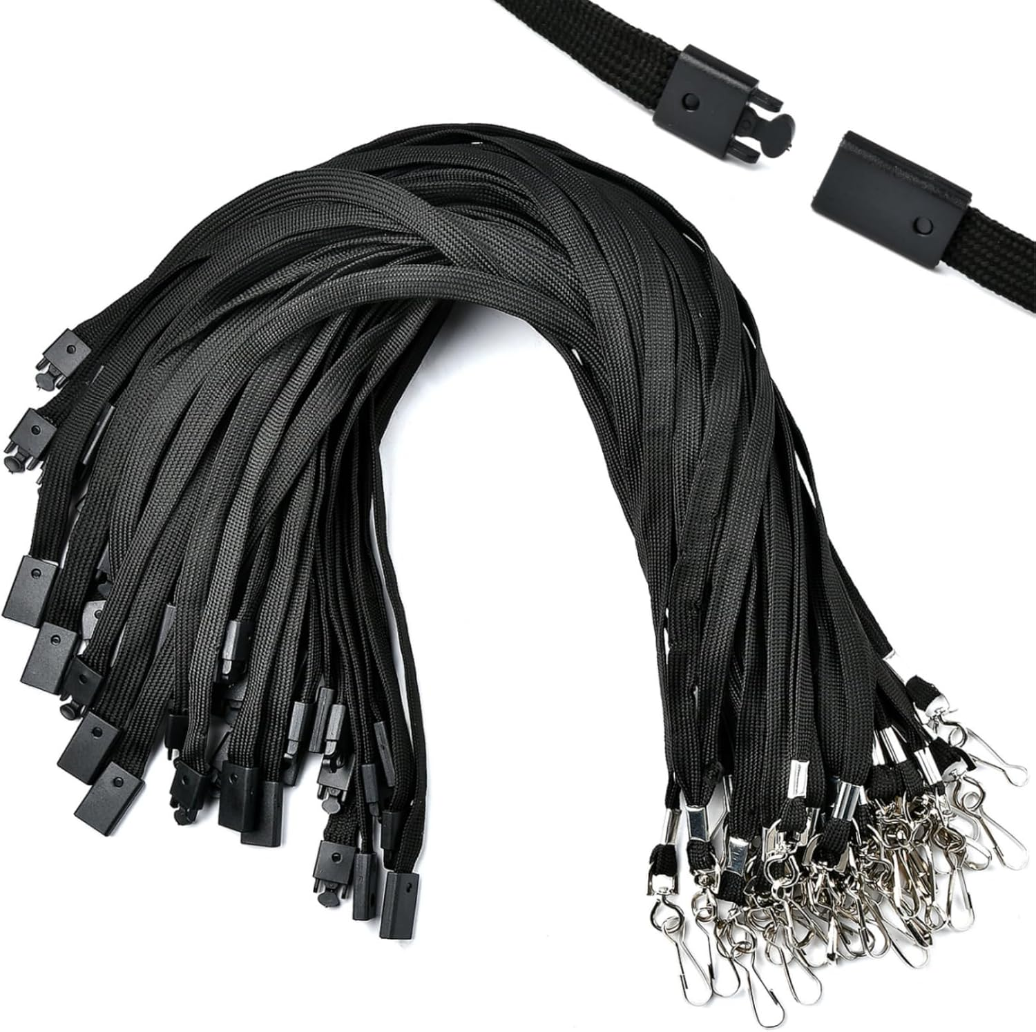 Lainballow 100 Pcs Breakaway Lanyards for ID Badges, Black Cotton Rope Classic Style with J-Hook, Flat Lanyards for ID Badges, Breakaway Badge Lanyard for Company Factory Campus Business image number 2