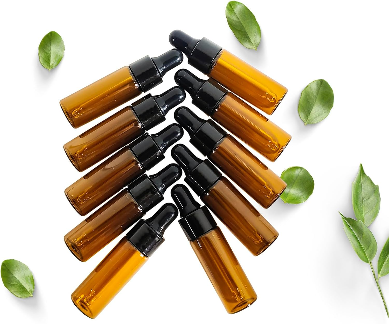 PYAWI 50Pcs 5Ml Sample Dropper Bottles,Amber Glass Dropper Bottles for Essential Oils Sample Cosmetic Perfume Traveling image number 5