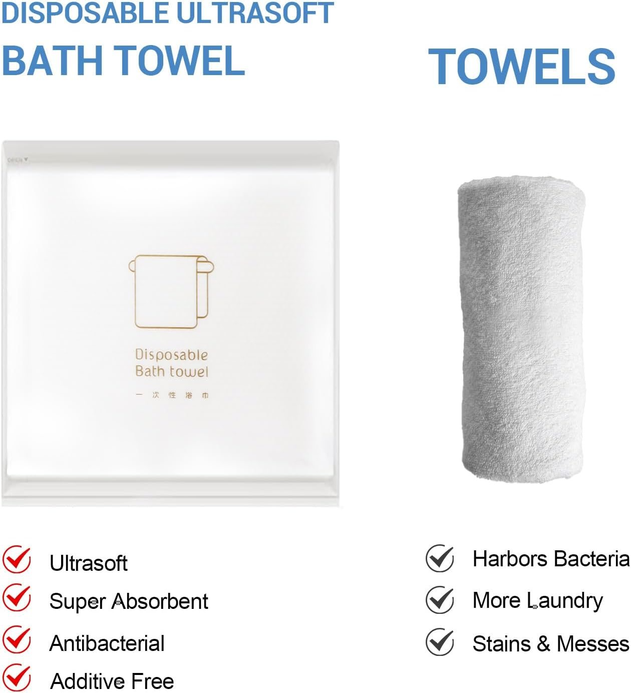 DAWNTREES 10 Pack Disposable Bath Towels, 70X140Cm Large Hair Towels Disposable Spa Towels for Bathroom, Absorbent & Quick Dry, White (10) image number 1