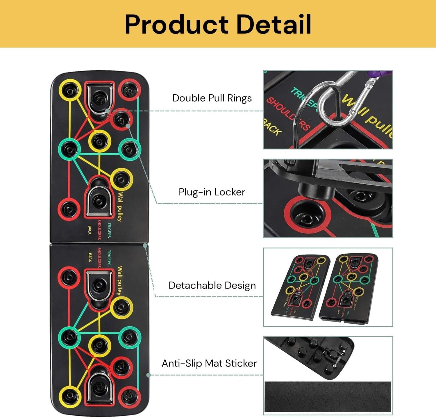 EZONEDEAL Push up Board, Foldable Push-Up Board Stand Home Fitness Equipment Muscle Board, Multifunction Gym Press up Board, Body Building Exercise Tools Complete Push up Training System Color-Coded Push-Up Bracket Board Portable for Home Fitness Training Men and Women image number 4