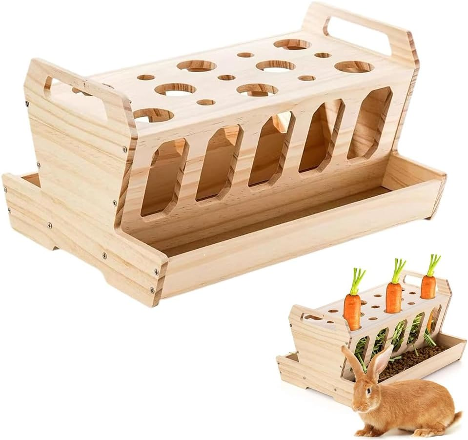 Wooden Rabbit Hay Feeder Rack &ndash; Removable Top Hay Holder for Guinea Pigs, Bunnies, Chinchillas & Small Animals &ndash; Large Hay Dispenser Stand for Cage Use, Reduces Waste