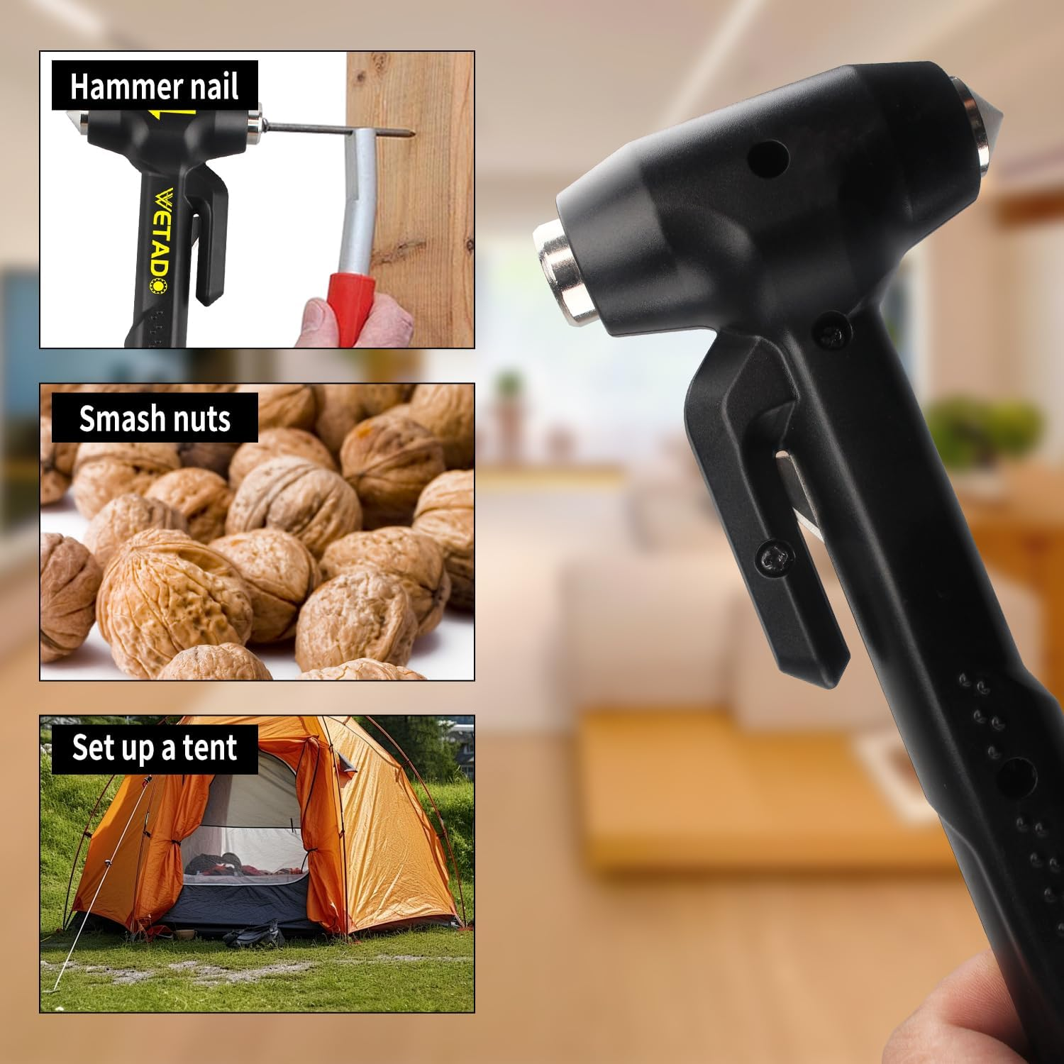 Wetado Car Safety Hammer Set, Seat Belt Cutter and Window Hammer Tool, Emergency Escape Tool Car Escape Tool 2-In-1 Seatbelt Cutter and Window Breaker, Glass Breaker Car Accessories Black - Dark Black image number 4