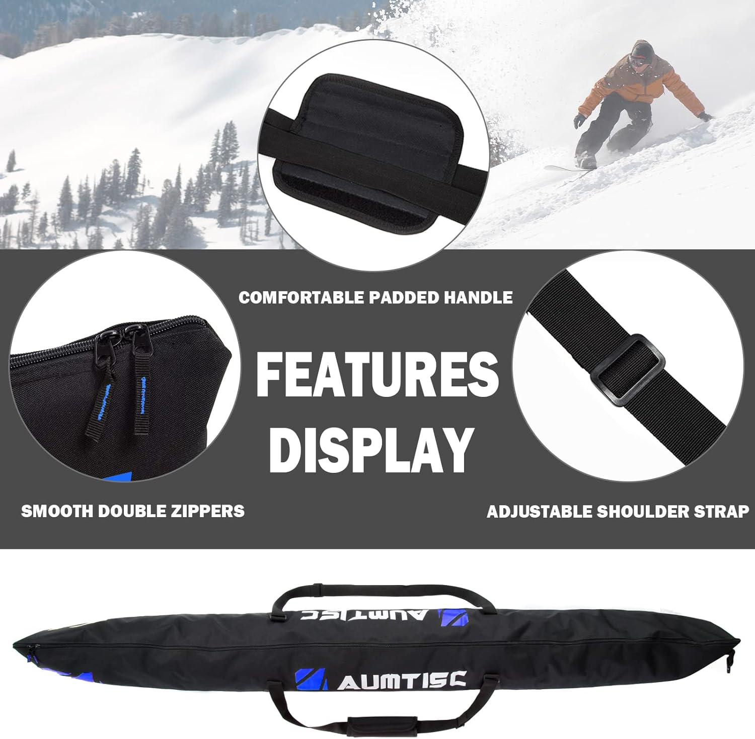 AUMTISC Ski Bag and Boot Bag Combo, Padded Ski Bags for Air Travel Flying, Adjustable Length for Skis up to 200 Cm and Boots up to Size 13 image number 5