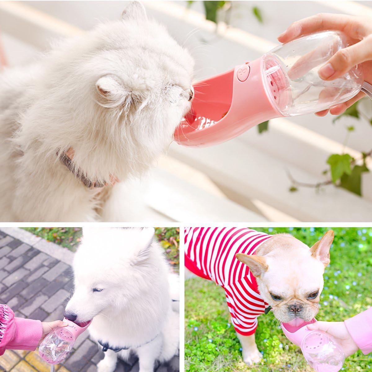 Portable Dog Water Bottle for Walking,2.76" Big Trough 12OZ Leak Proof Pet Water Bottle for Small Cat Puppy, Antibacterial Safe and Durable Non BPA Travel Dog Drinking Water Bottle for Hiking - Pink image number 4