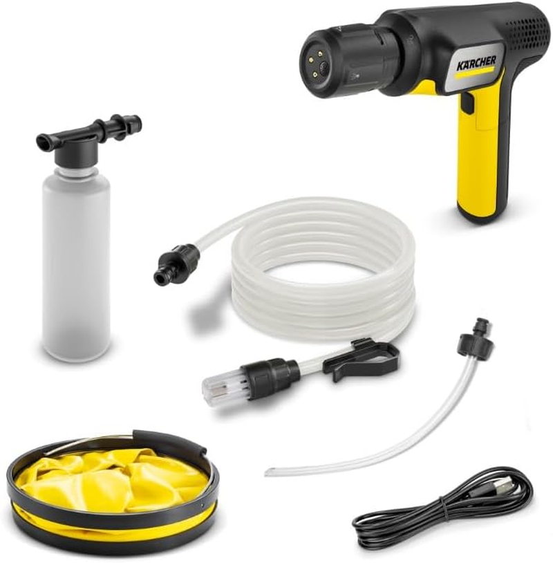 Karcher Cordless High Pressure Washer, OC Handy Compact plus CB Handy Air, USB-C Rechargeable (10W or above Recommended), No Water Supply Connection Required, Includes Folding Bucket, Durable Hose