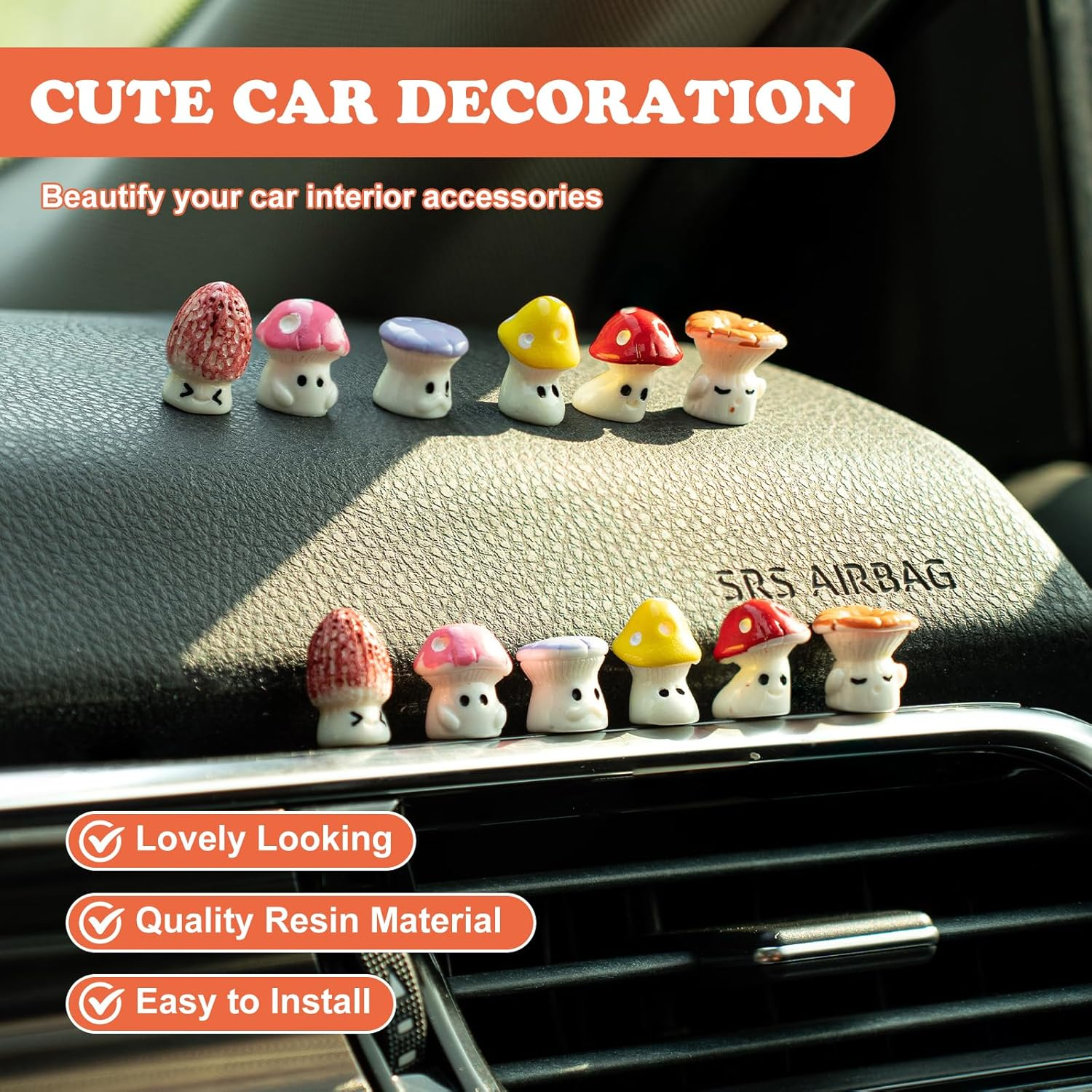 12PCS Mushroom Car Dashboard Decorations, Cute Mushroom Decor for Women Rear View Mirror Ornament Cute Car Decor Interior Dashboard Accessories for Home Office