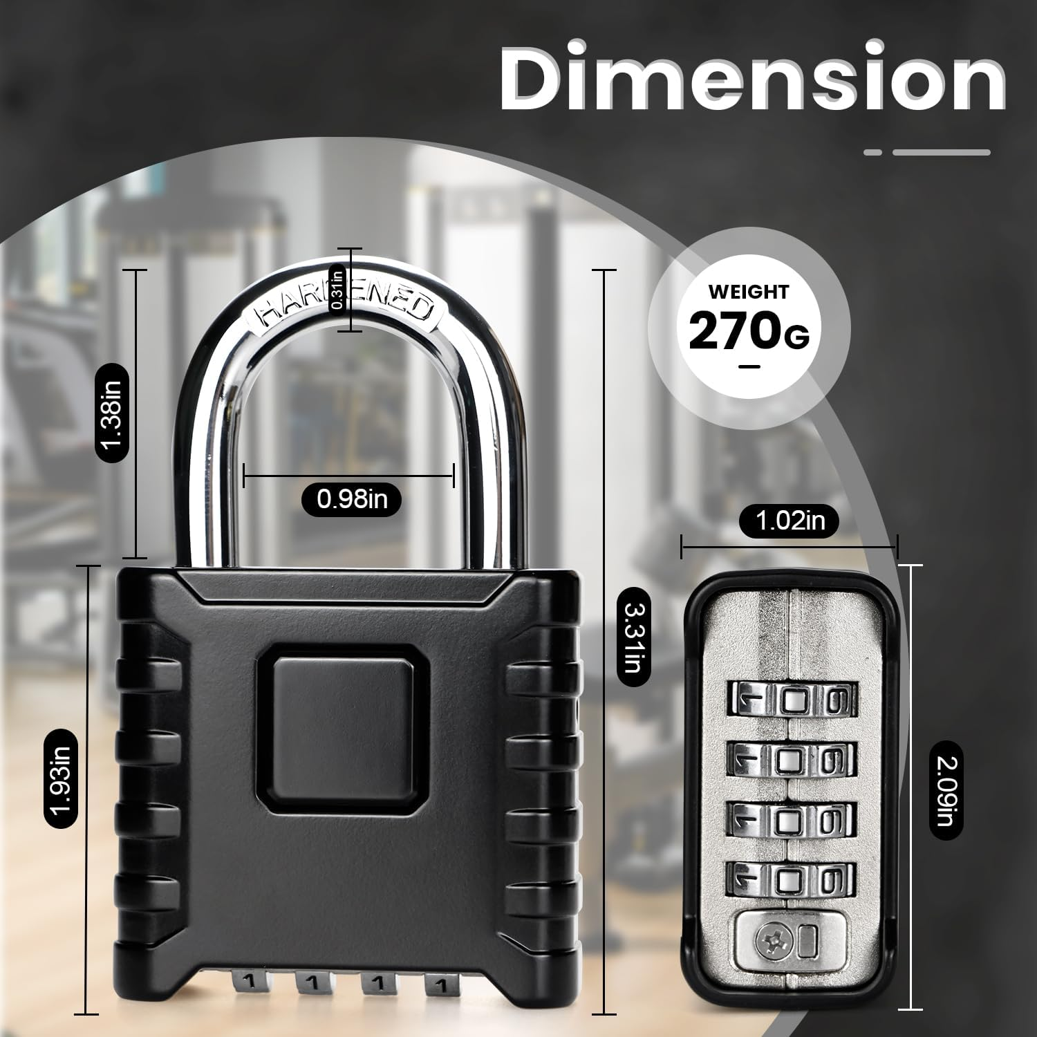 Xkimos Heavy Duty Padlock with Combination 52Mm 4 Digit, Combination Padlock with 8Mm Steel Shackle, [Weatherproof] Outdoor Padlock for Gym Lockers, for Doors, Garages, Gyms, Fences image number 6