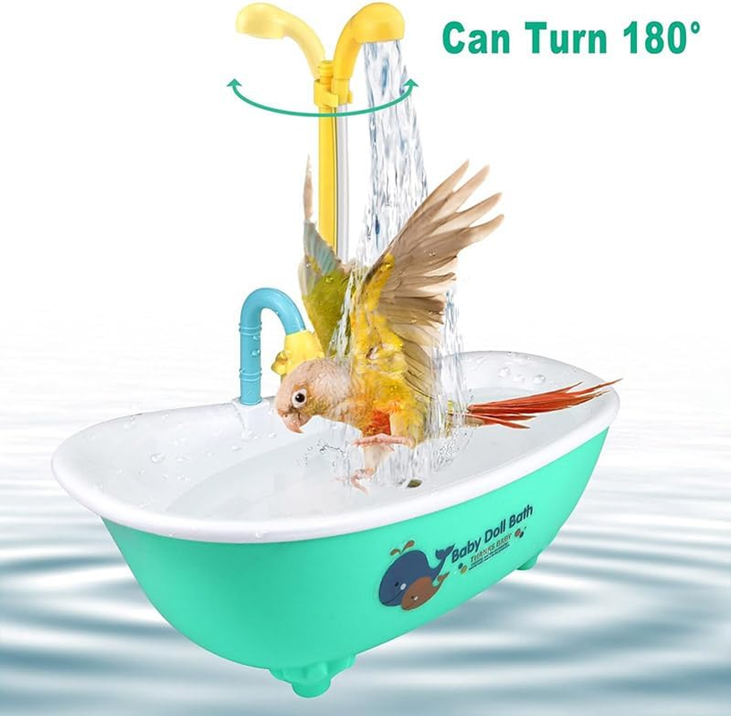 AIMALL Large Bird Bath Tub with Electric Circulating Water Shower, 10.4X4.9X12.4In Automatic Bathtub for Parrots Cockatiels Conures Budgies with 180&deg; Rotating Faucet image number 3