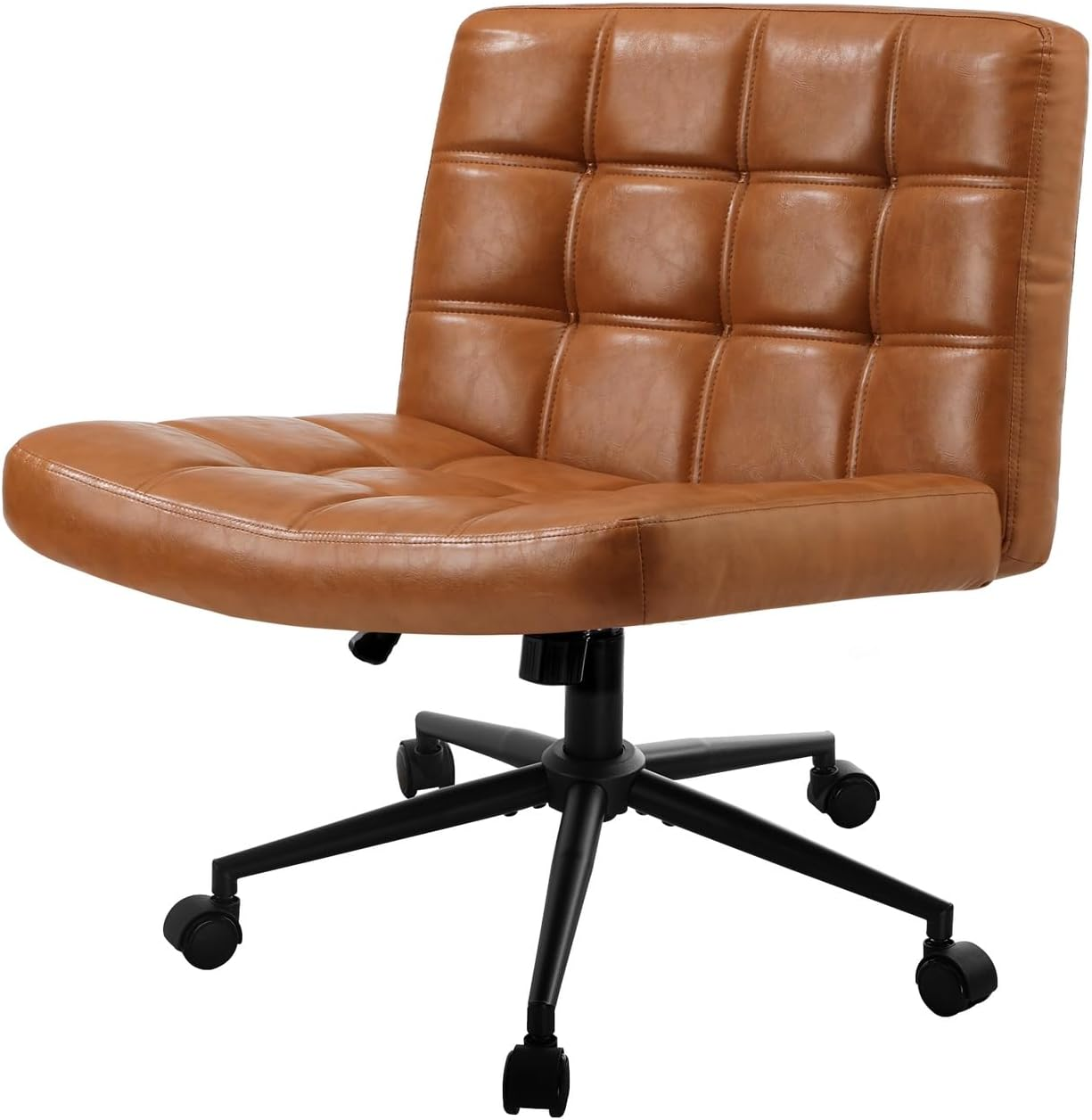 Oikiture Armless Office Chair with Mid Back and Wheel PU Leather Cross Criss Chair Brown image number 2