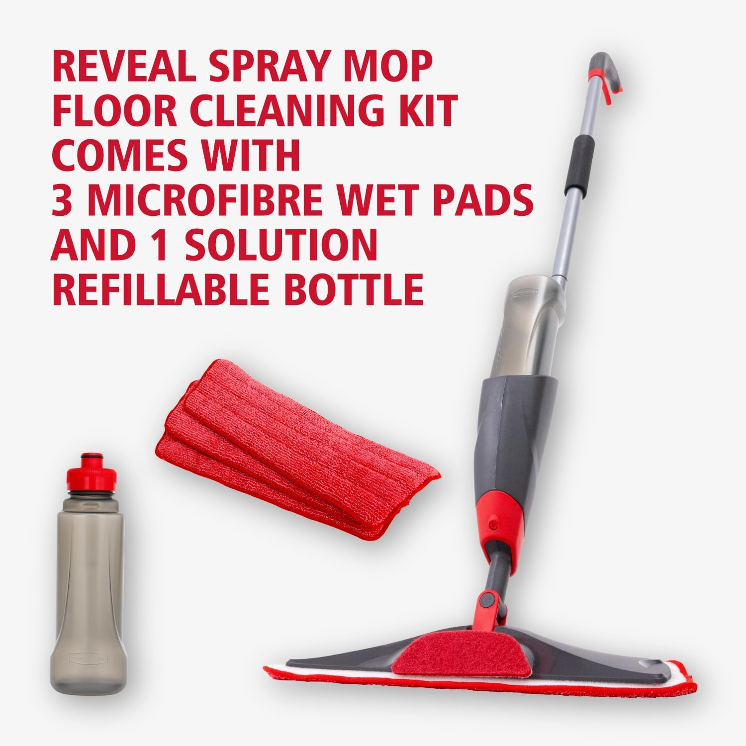 Rubbermaid Reveal Mop 3 in One, with 3 Reusable Microfibre Pads and a Scrubber, Refillable Bottle Included, for Wet and Dry Floor Cleaning image number 5