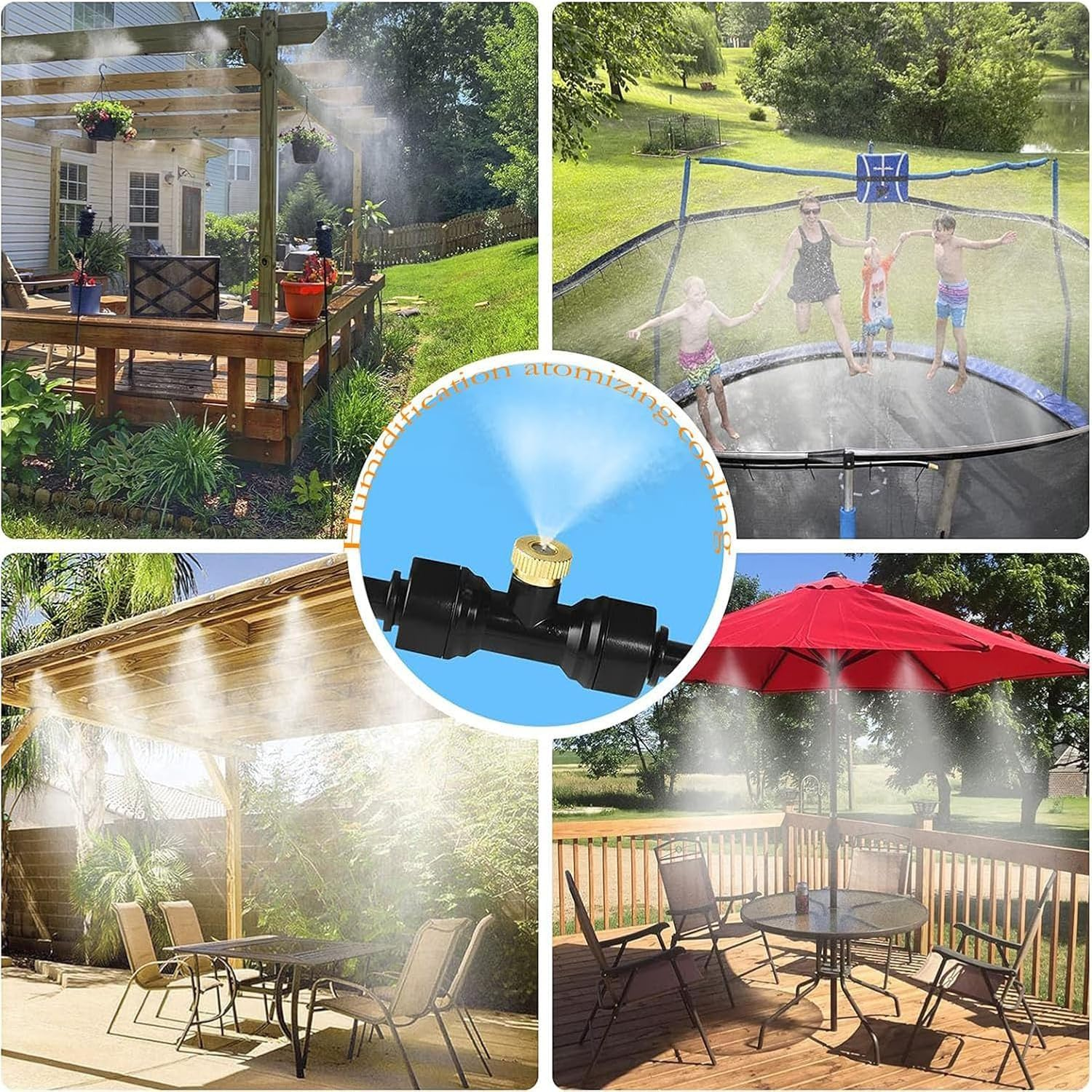 Misting Line + 7 Brass Mist Nozzles + Brass Adapter(3/4") Outdoor Mister for Patio Garden Greenhouse Trampoline for Waterpark, 6M8M M M M More Sizes，Low-Pressure Spray System (6M(20Ft))