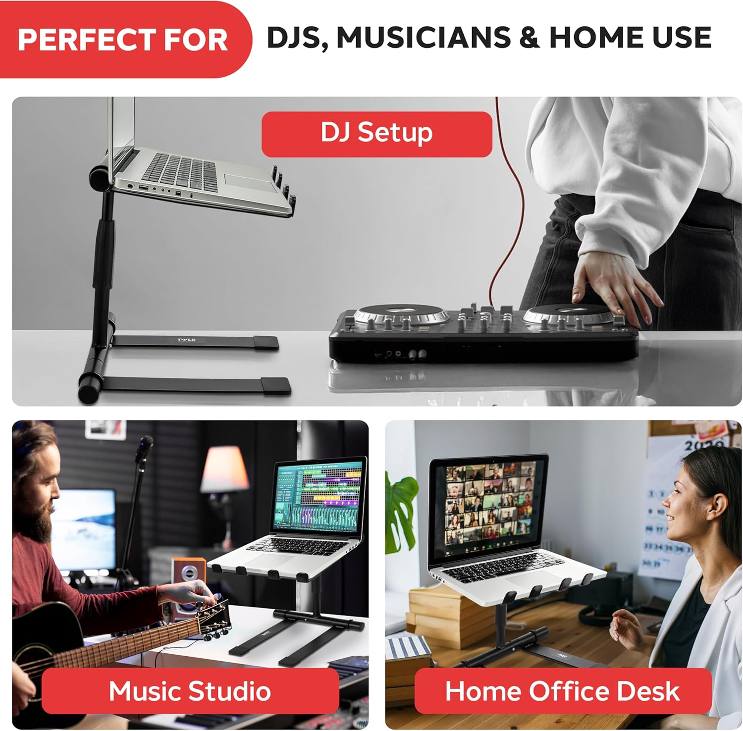 Pyle Portable Folding Laptop Stand - Standing Table with Adjustable Angle, Foldable Height and Four Prong Anti-Slip Tray for Ipad, Tablet, DJ Mixer, Workstation, Gaming and Home Use - PLPTS55 image number 4