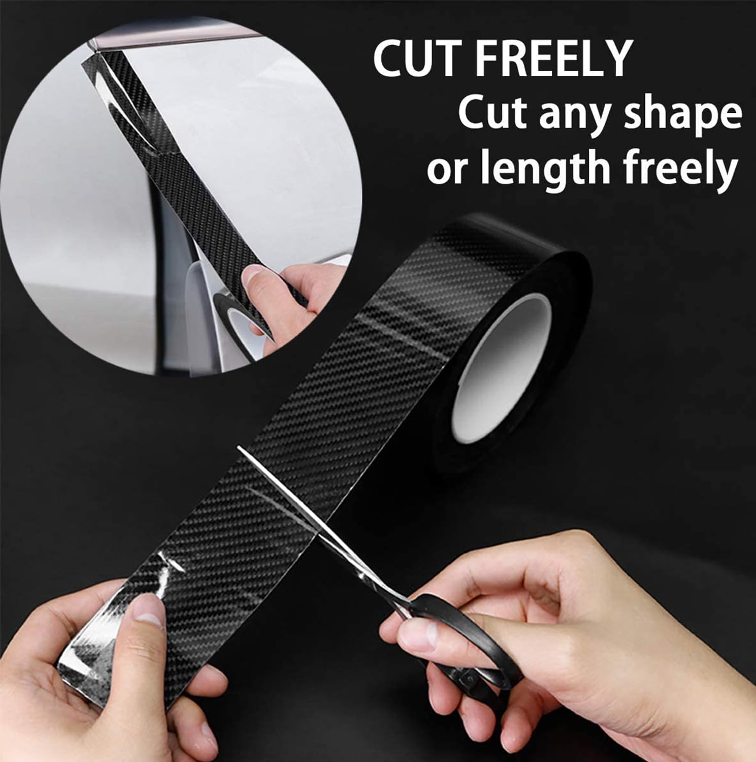 5D Carbon Fiber Sticker, Car Sill Protectors Strips Black Carbon Fiber Protective Film Car Door Edge Guard Anti-Scratch Sticker Protect Scratch Protection Device Suitable for Most Cars 3 Roll image number 3