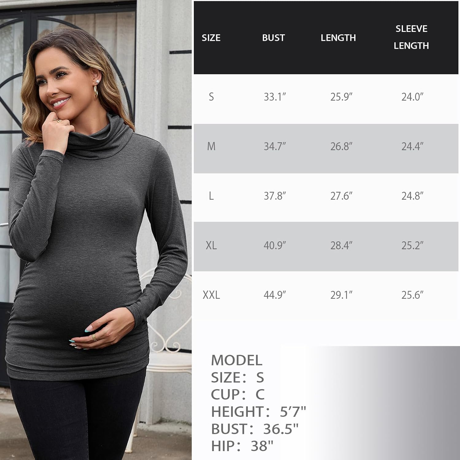 GINKANA Maternity Long Sleeve Shirts Cowl Neck Pregnancy Pullover Tops Basic Lightweight Tee Sweatshirts Tunic image number 6