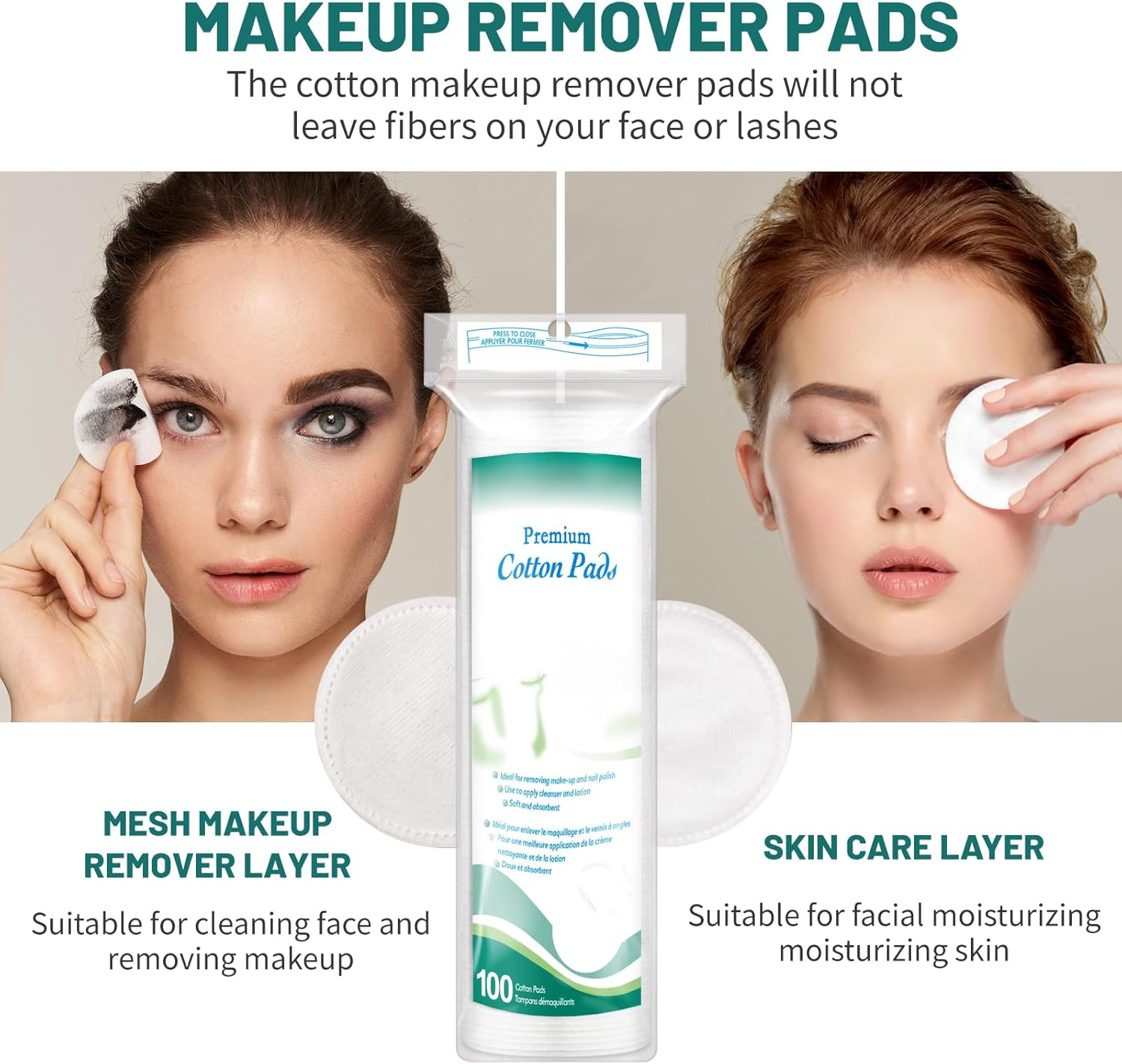 Premium Cotton Rounds for Face 400 Count - Makeup | Nail Polish Remover Pads, Hypoallergenic Makeup Cotton Pads for Face | 100% Pure Cotton for Face Cleasing, Applying Facial Toner image number 2