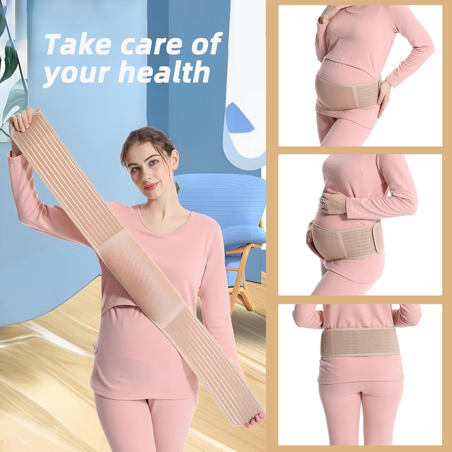 Checkzed Pregnancy Belt - Back Support Band for Maternity, All Stages of Pregnancy & Postpartum Belly Belt (Beige) - Gestation Belts Support for Mom Presents,Abdominal Binder image number 3