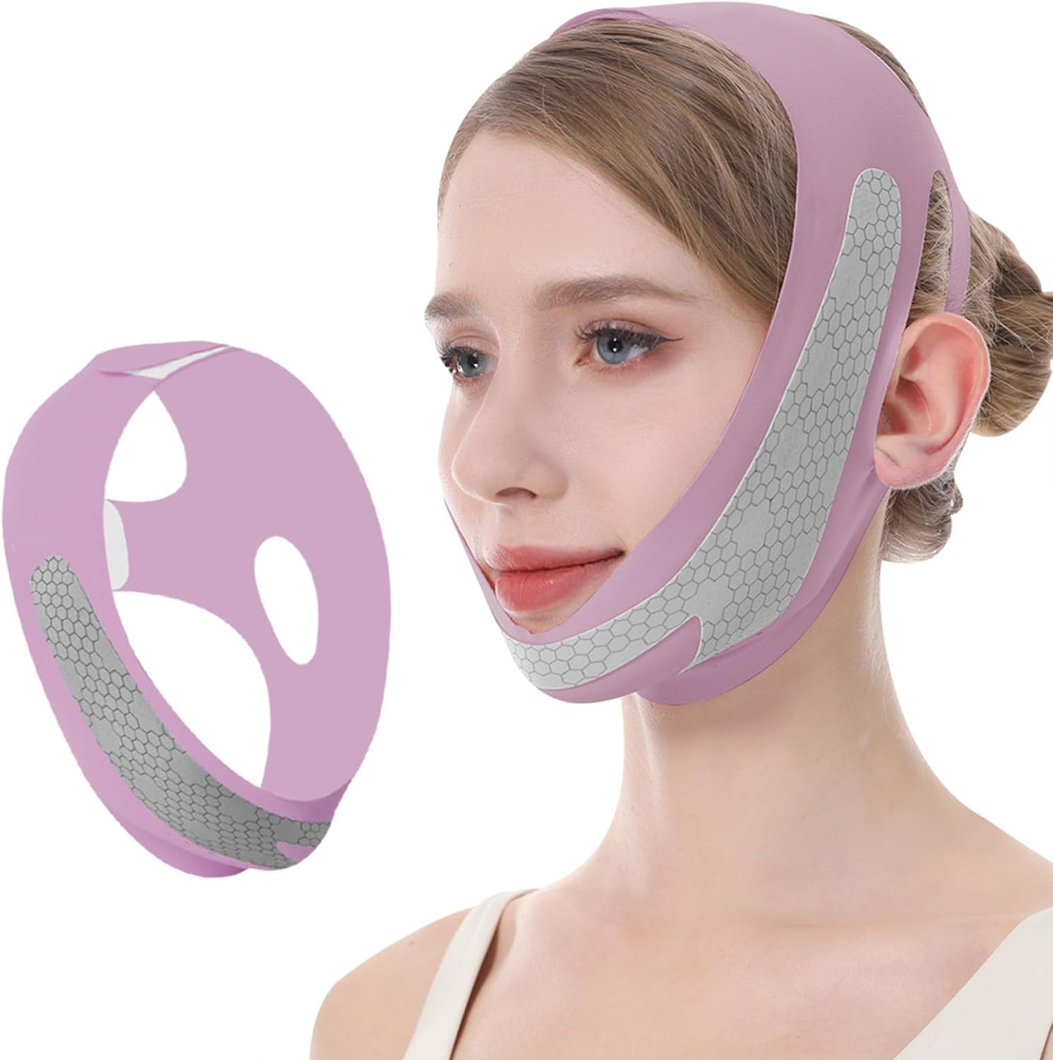 V Line Lifting Mask, V-Line Mask, Face Lift Tape, Reusable Chin Strap for Sleeping, Face Toning Belts, Double Chin and Sagging Shape and Tighten Face, Shaped Face Mask for Sagging (Pink)