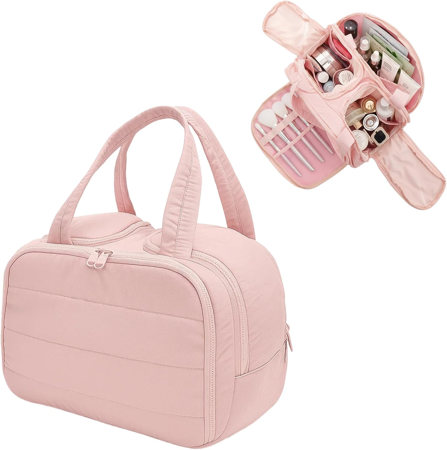 Travel Toiletry Bag, Pink Wide Opening Makeup Bag with Large Capacity, Compact Size 23X10X18Cm, Ideal for Women Travelling with Cosmetics and Toiletries image number 3