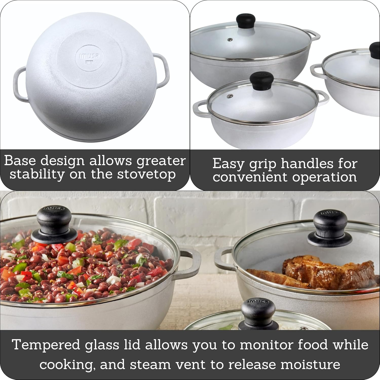 IMUSA 3 Piece Caldero Set with Tempered Glass Lid 1.5/2.5/5.2Qt image number 6