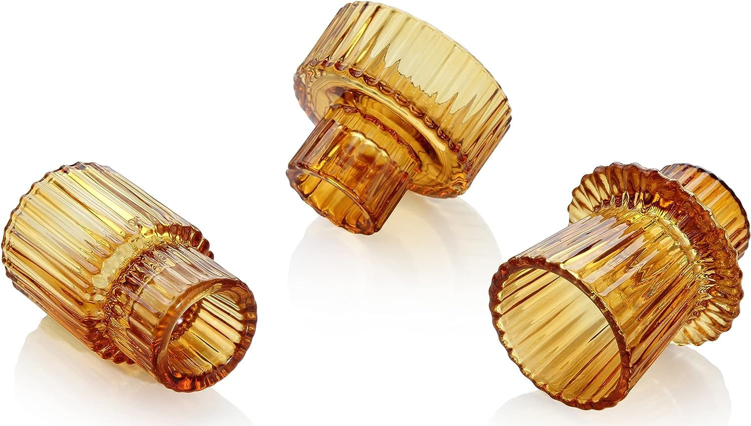 Maxblaster Amber Glass Candle Holder, 3Pcs Conical Glass Candle Holders for Taper Candle Stand, Elegant Dinner Party Decorations, Candlestick Holders for Wedding, Festival, Dinning&Party - Transparent image number 4