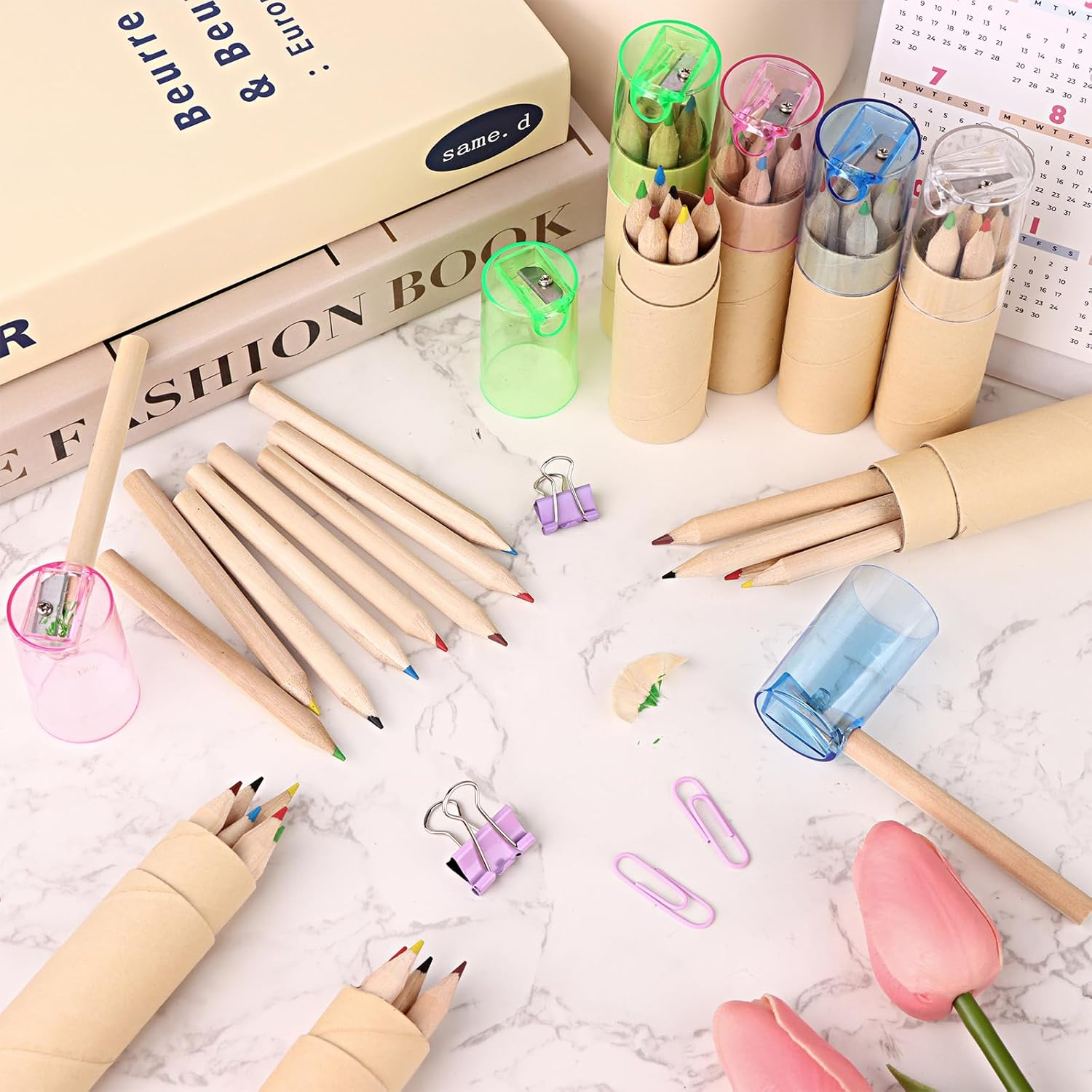 32 Pack Mini Drawing Colored Pencils with Sharpener Mini Drawing Pencils Set for Kids 3.3Inch Short Fat Color Pencils in Tube Coloring Pencil Bulk for Adult Coloring Books, Classroom School Drawing image number 1